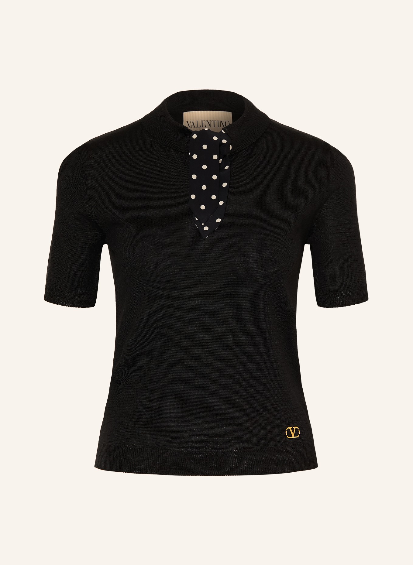 VALENTINO Knit shirt with bow tie: BLACK / CREAM