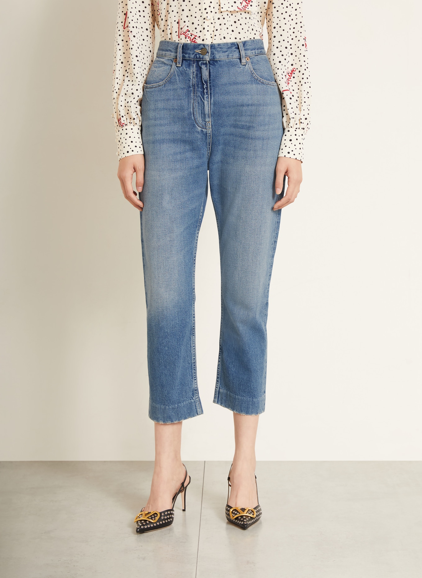 VALENTINO Cropped jeans SOLID: 558 MEDIUM BLUE DENIM