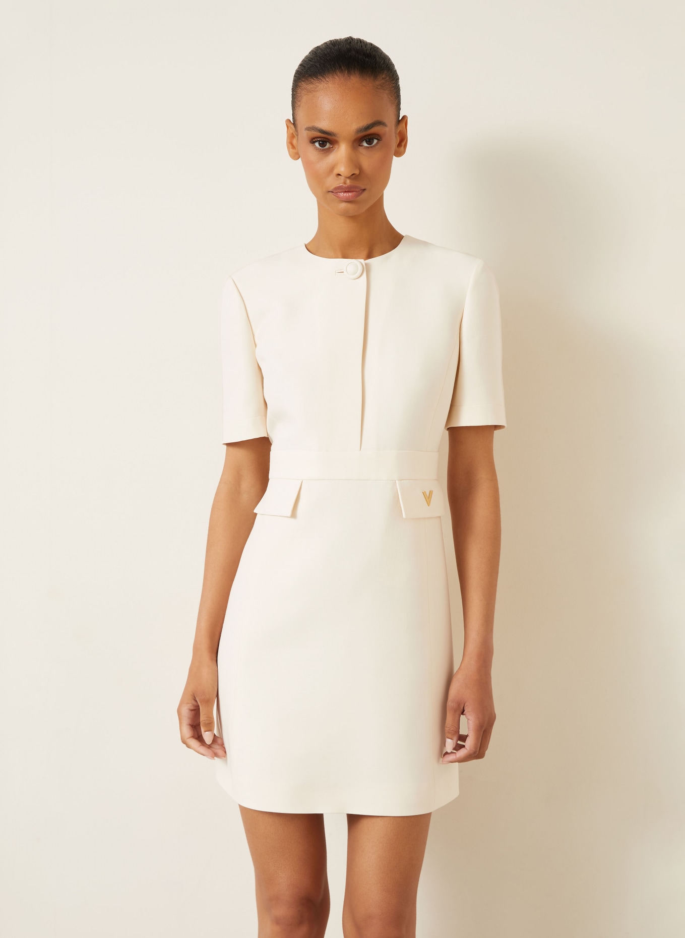 VALENTINO Robe fourreau SOLID avec soie: ÉCRU / OR