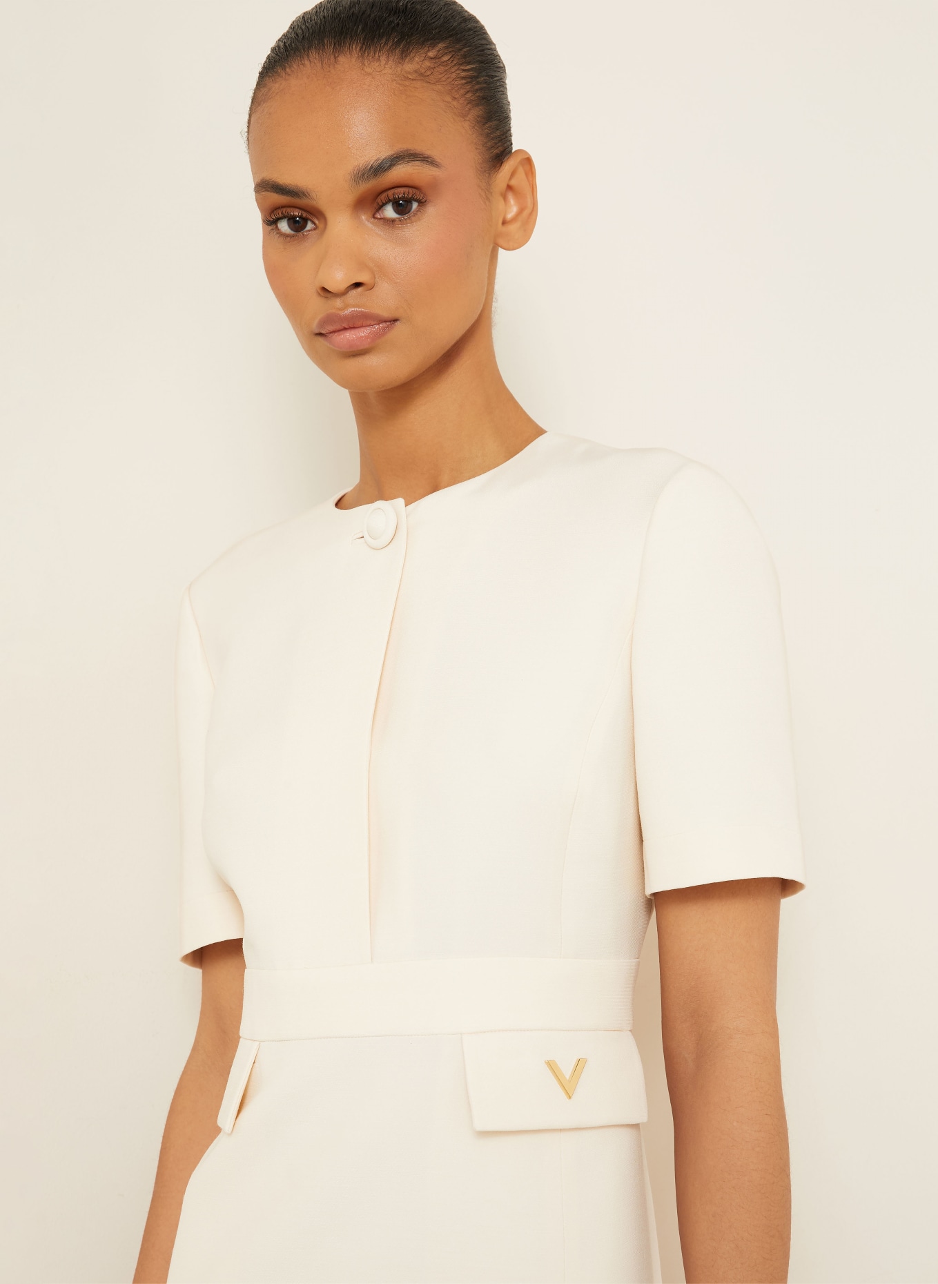 VALENTINO Robe fourreau SOLID avec soie: ÉCRU / OR