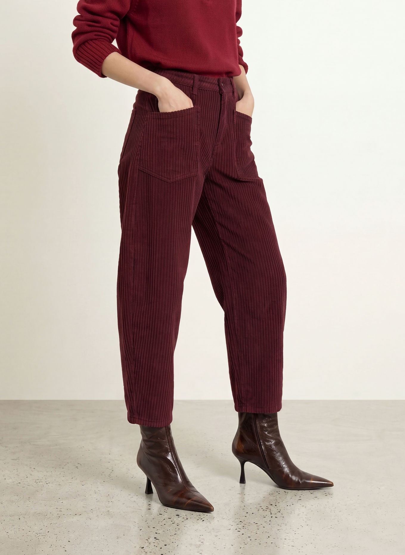 GANG Pantaloni 7/8 94ODINA din catifea: ROȘU ÎNCHIS