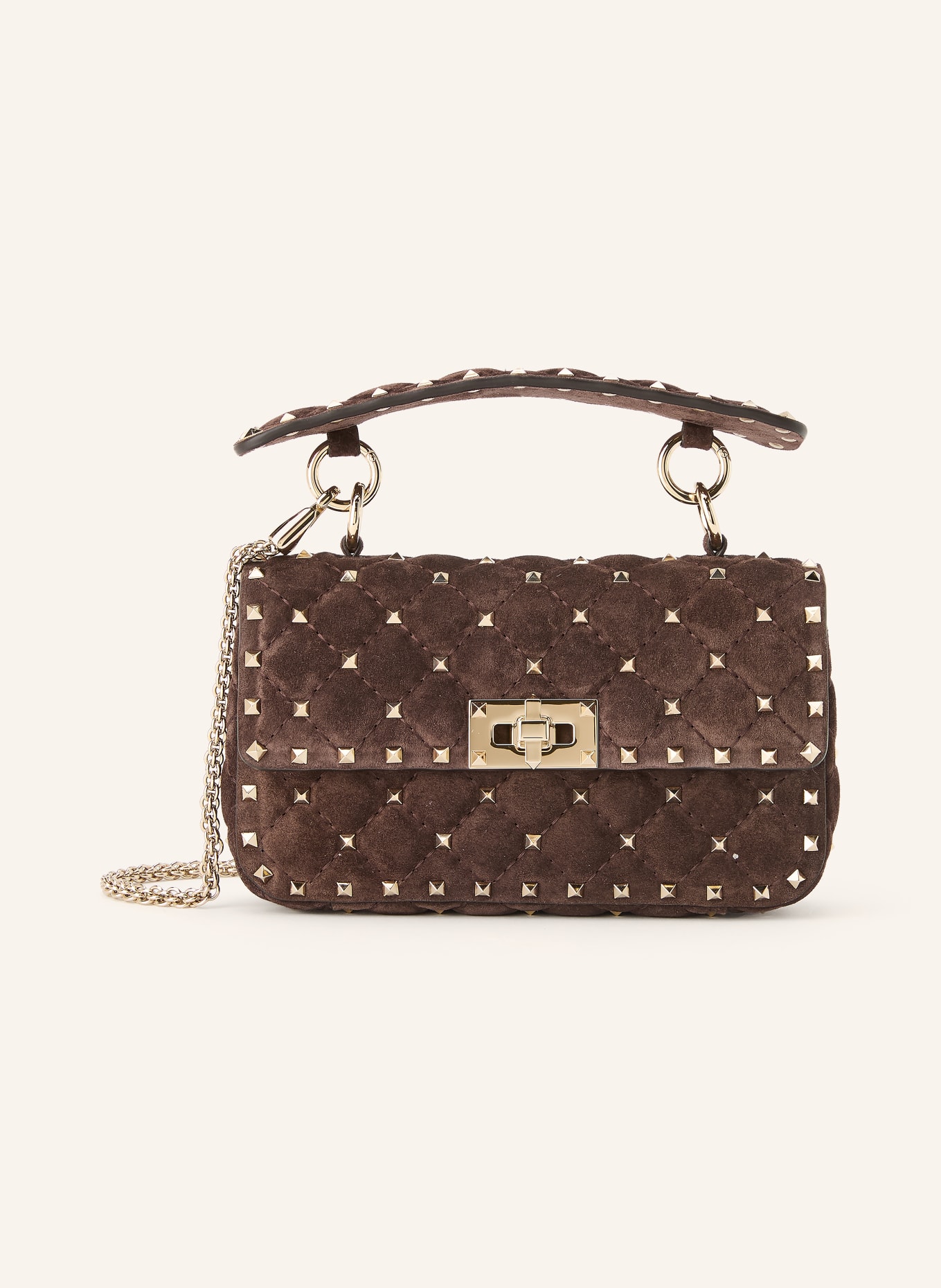 VALENTINO GARAVANI Sac à bandoulière ROCKSTUD SPIKE avec rivets: MARRON FONCÉ / OR
