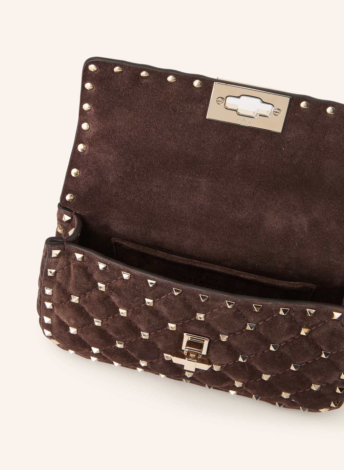 VALENTINO GARAVANI Sac à bandoulière ROCKSTUD SPIKE avec rivets: MARRON FONCÉ / OR