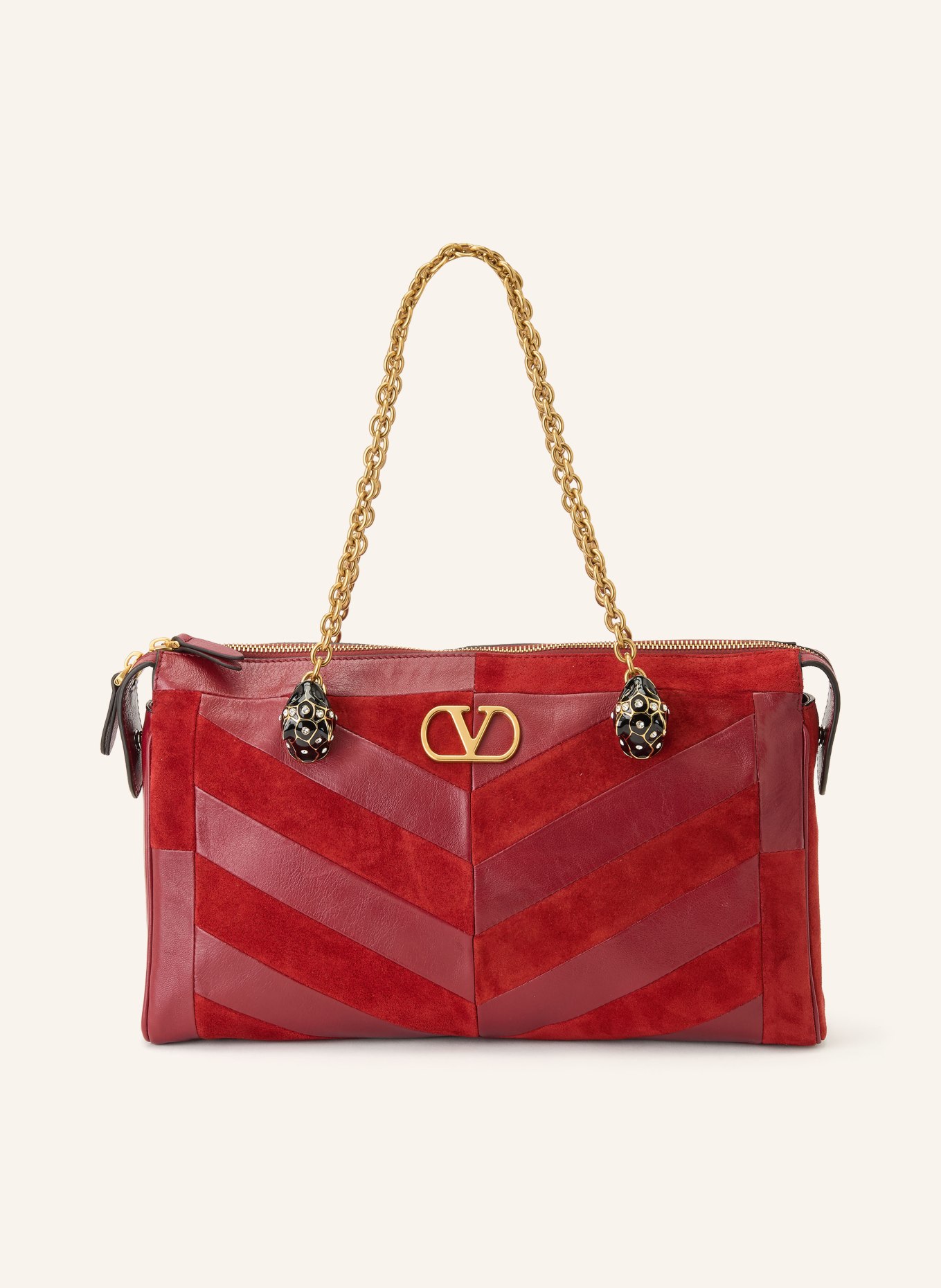 VALENTINO GARAVANI Handtasche PANTHEA mit Schmucksteinen: DUNKELROT / GOLD / ROT