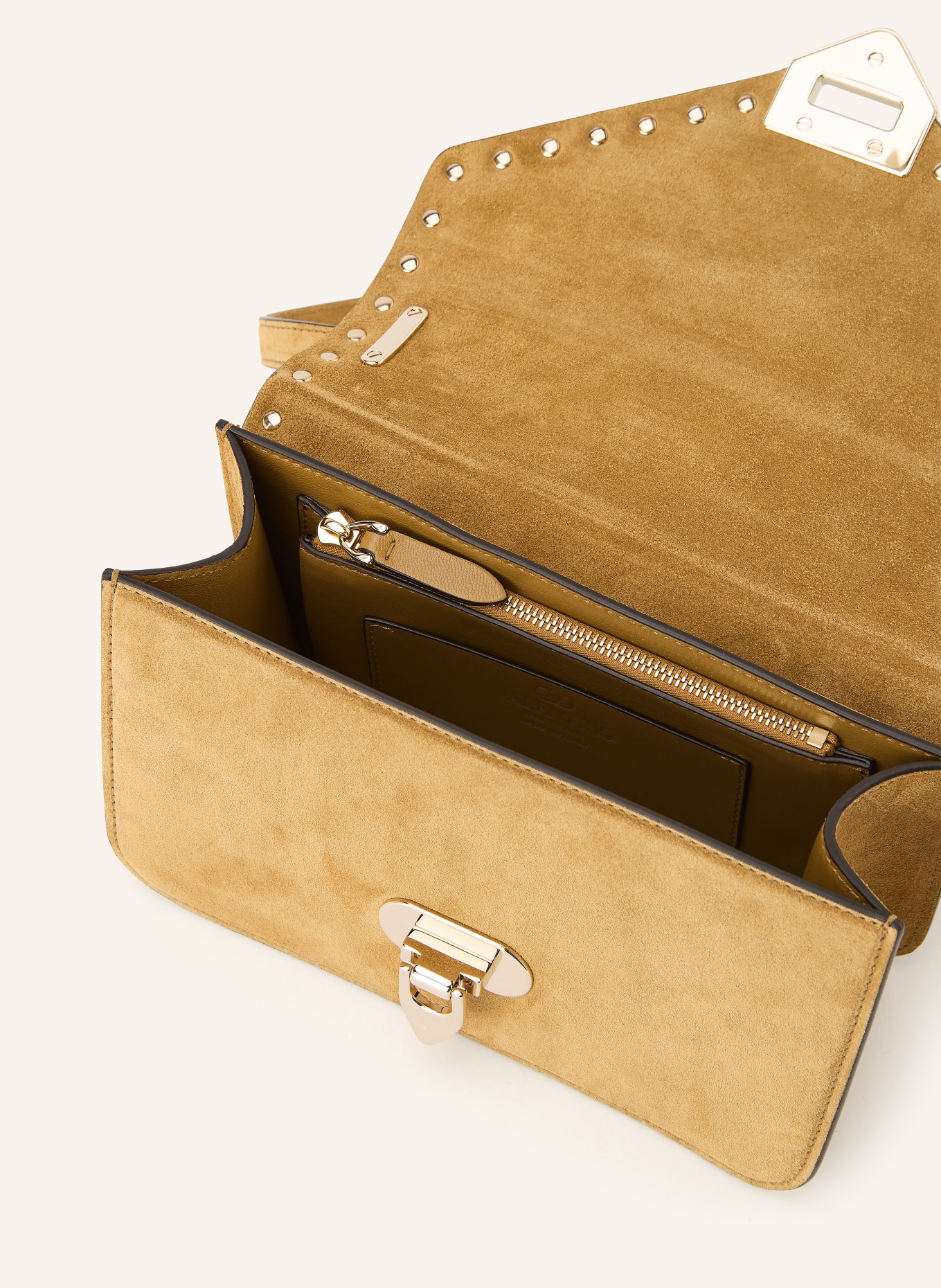 VALENTINO GARAVANI Sac à bandoulière ROCKSTUD SMALL avec rivets: BEIGE / OR
