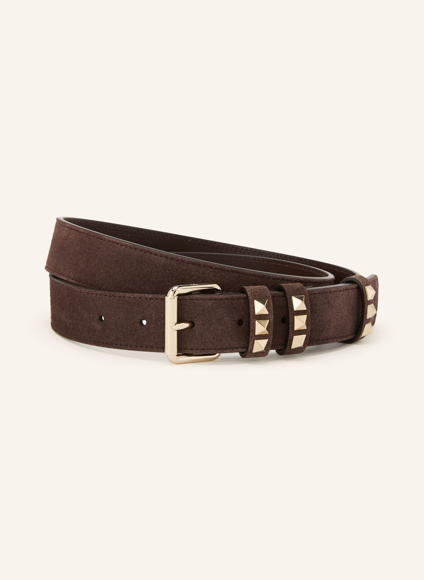 VALENTINO GARAVANI Ledergürtel ROCKSTUD mit Nieten: DUNKELBRAUN / GOLD