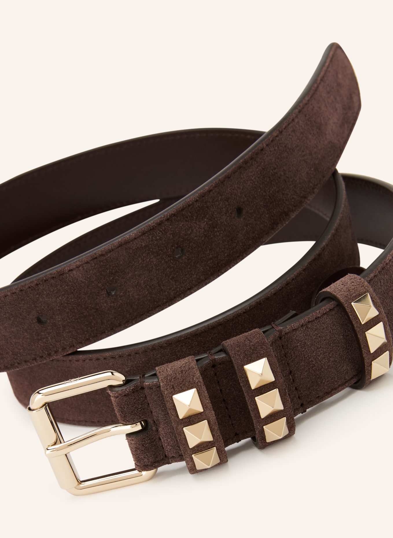 VALENTINO GARAVANI Ledergürtel ROCKSTUD mit Nieten: DUNKELBRAUN / GOLD