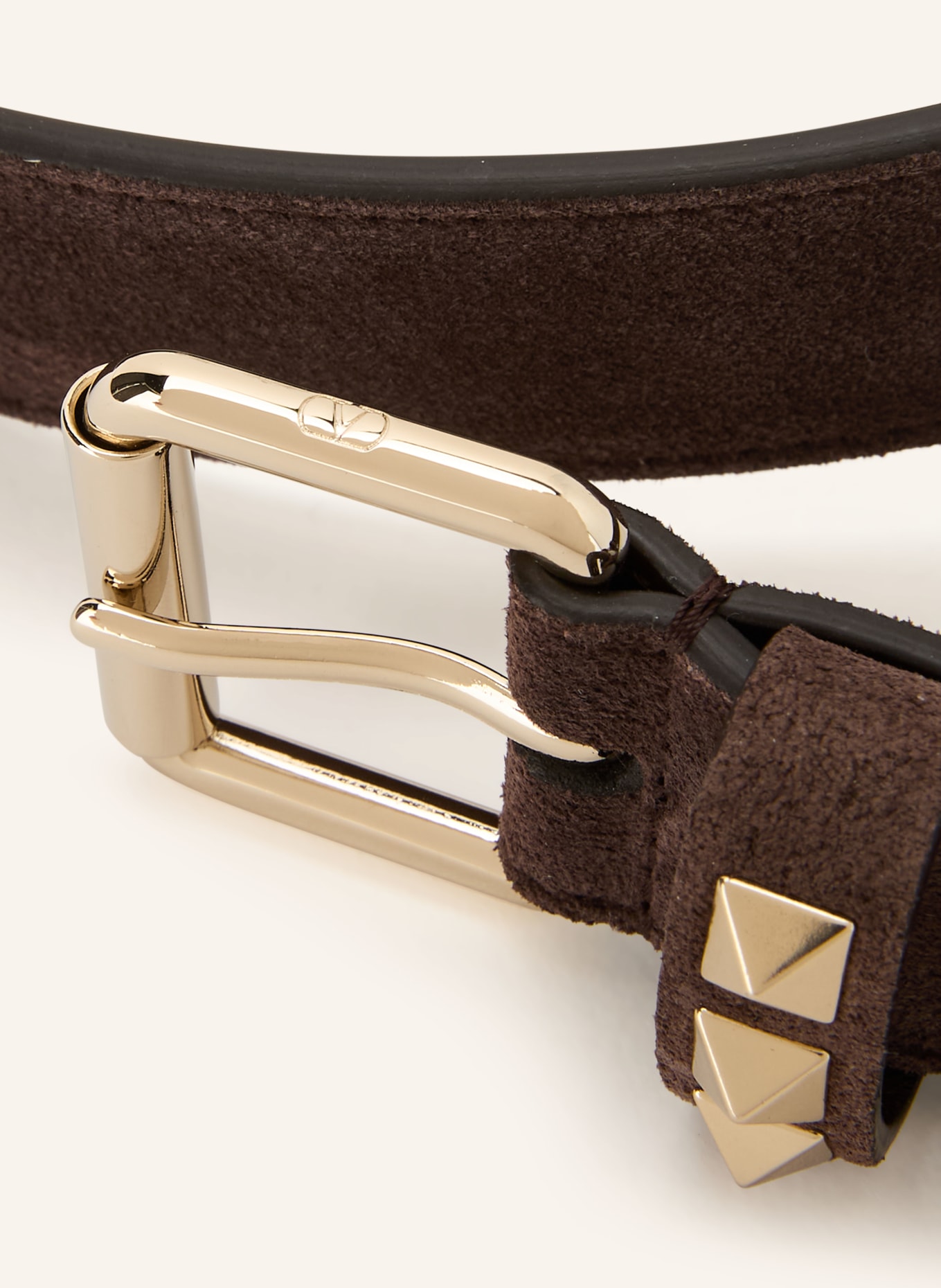 VALENTINO GARAVANI Ledergürtel ROCKSTUD mit Nieten: DUNKELBRAUN / GOLD