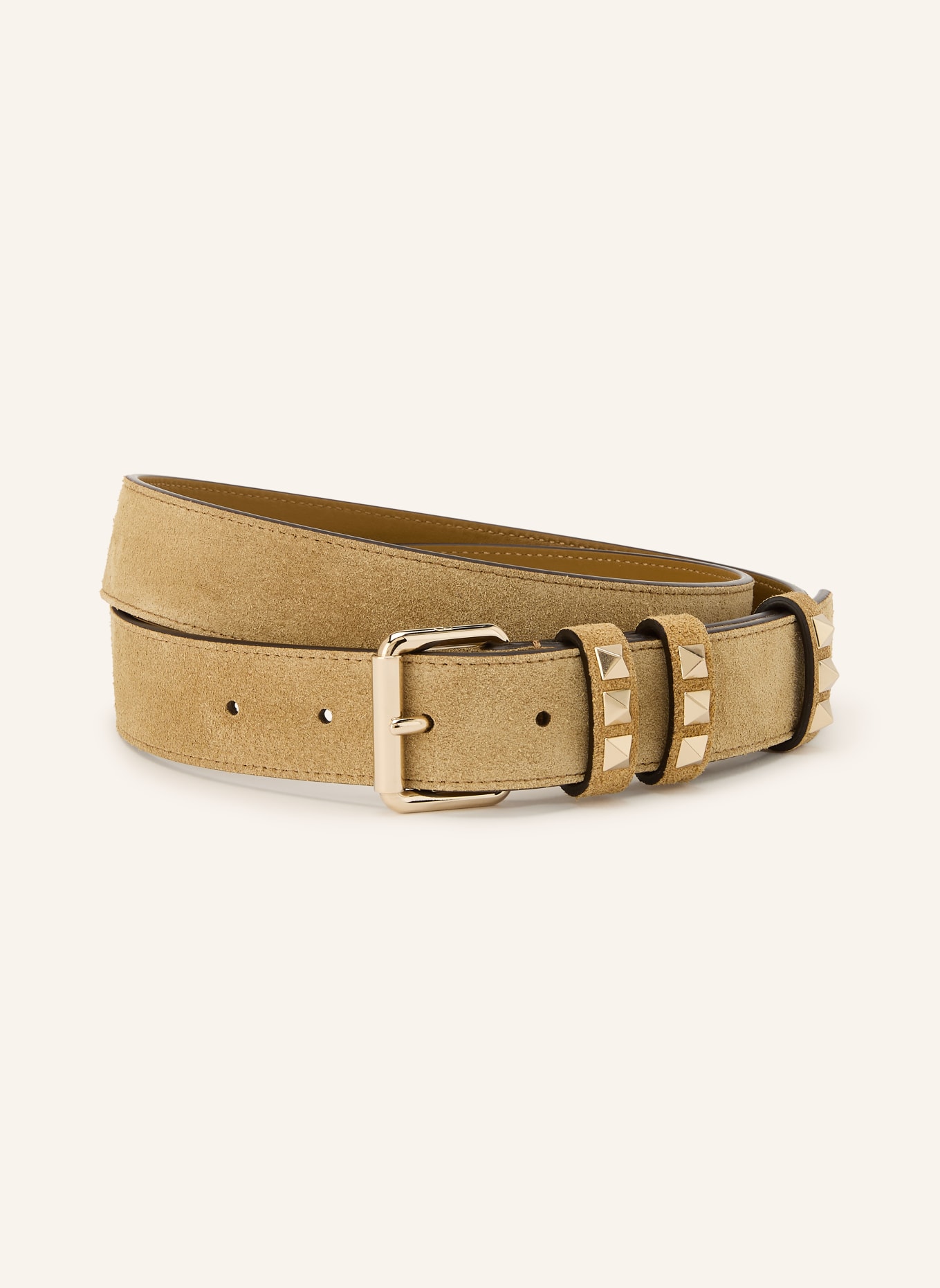 VALENTINO GARAVANI Ledergürtel ROCKSTUD mit Nieten: HELLBRAUN / GOLD