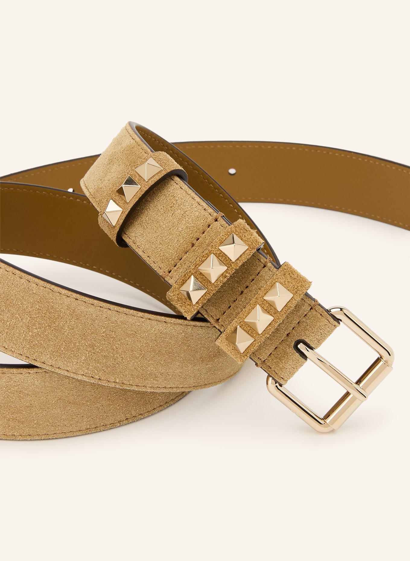 VALENTINO GARAVANI Ledergürtel ROCKSTUD mit Nieten: HELLBRAUN / GOLD