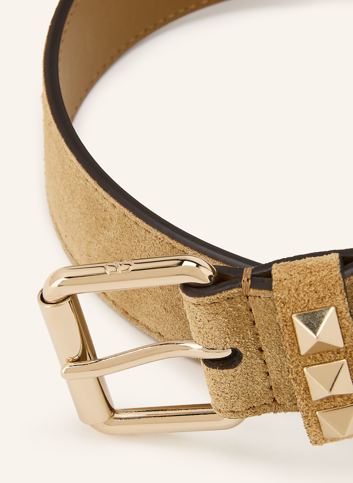 VALENTINO GARAVANI Ledergürtel ROCKSTUD mit Nieten: HELLBRAUN / GOLD