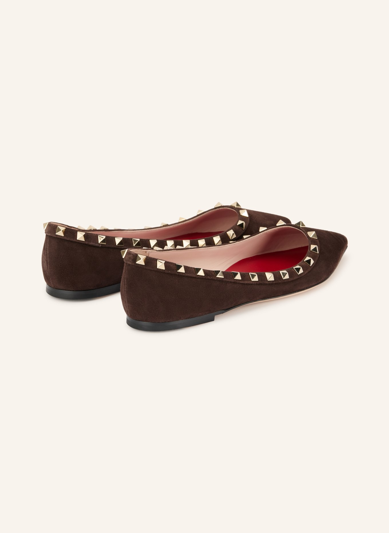 VALENTINO GARAVANI Baleriny ROCKSTUD z nitami: CIEMNOBRĄZOWY / ZŁOTY