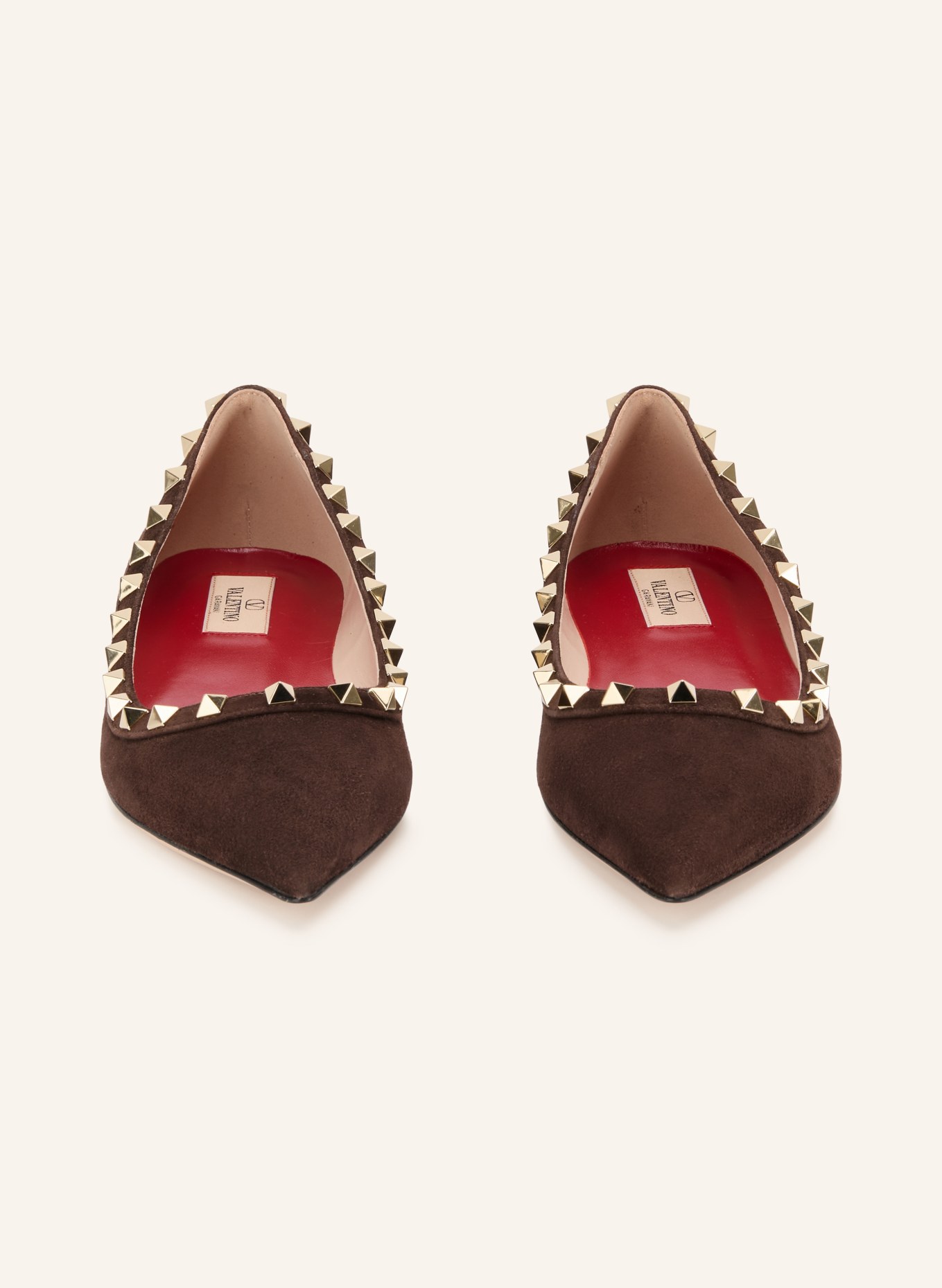 VALENTINO GARAVANI Baleriny ROCKSTUD z nitami: CIEMNOBRĄZOWY / ZŁOTY