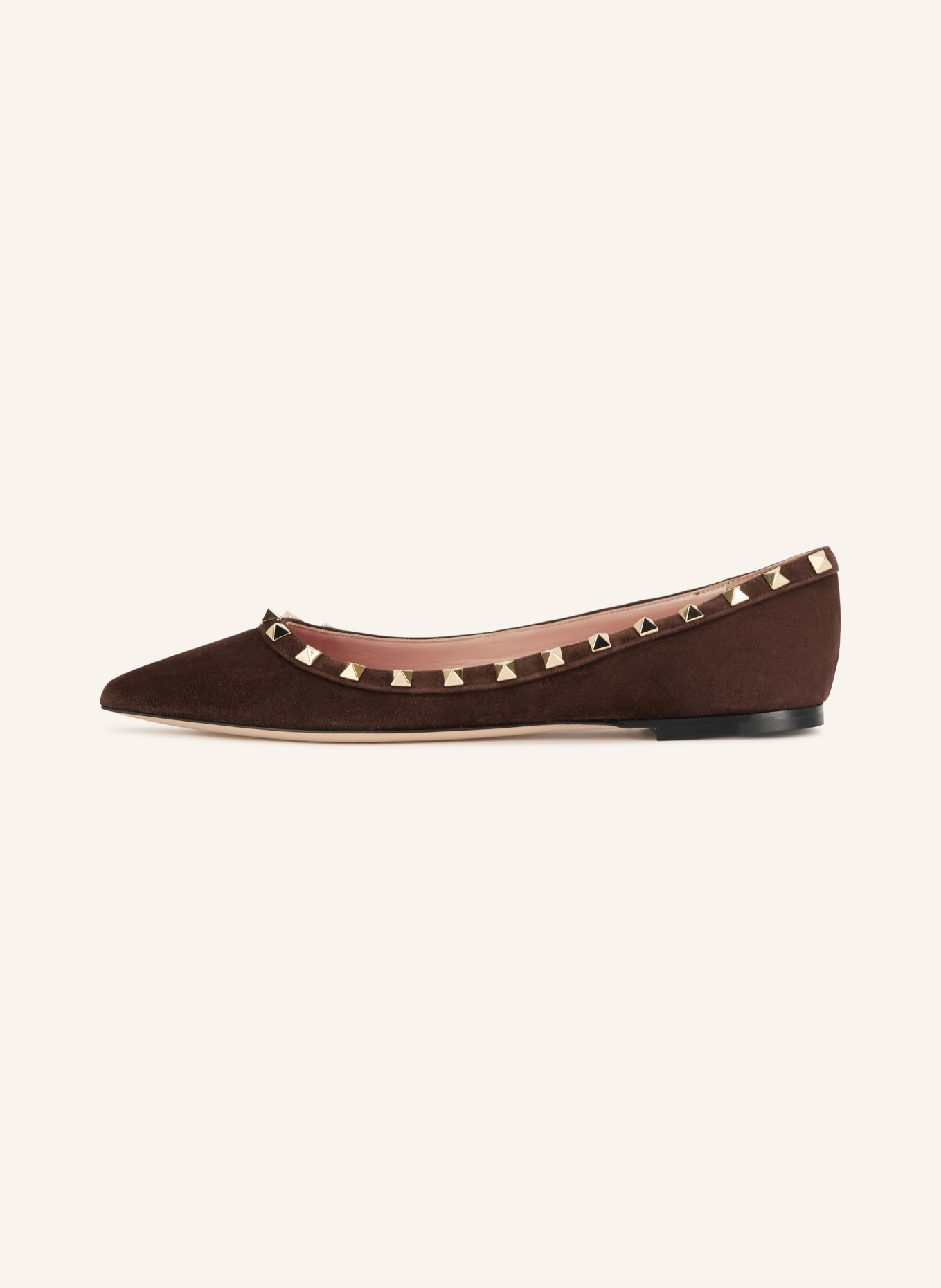 VALENTINO GARAVANI Baleriny ROCKSTUD z nitami: CIEMNOBRĄZOWY / ZŁOTY