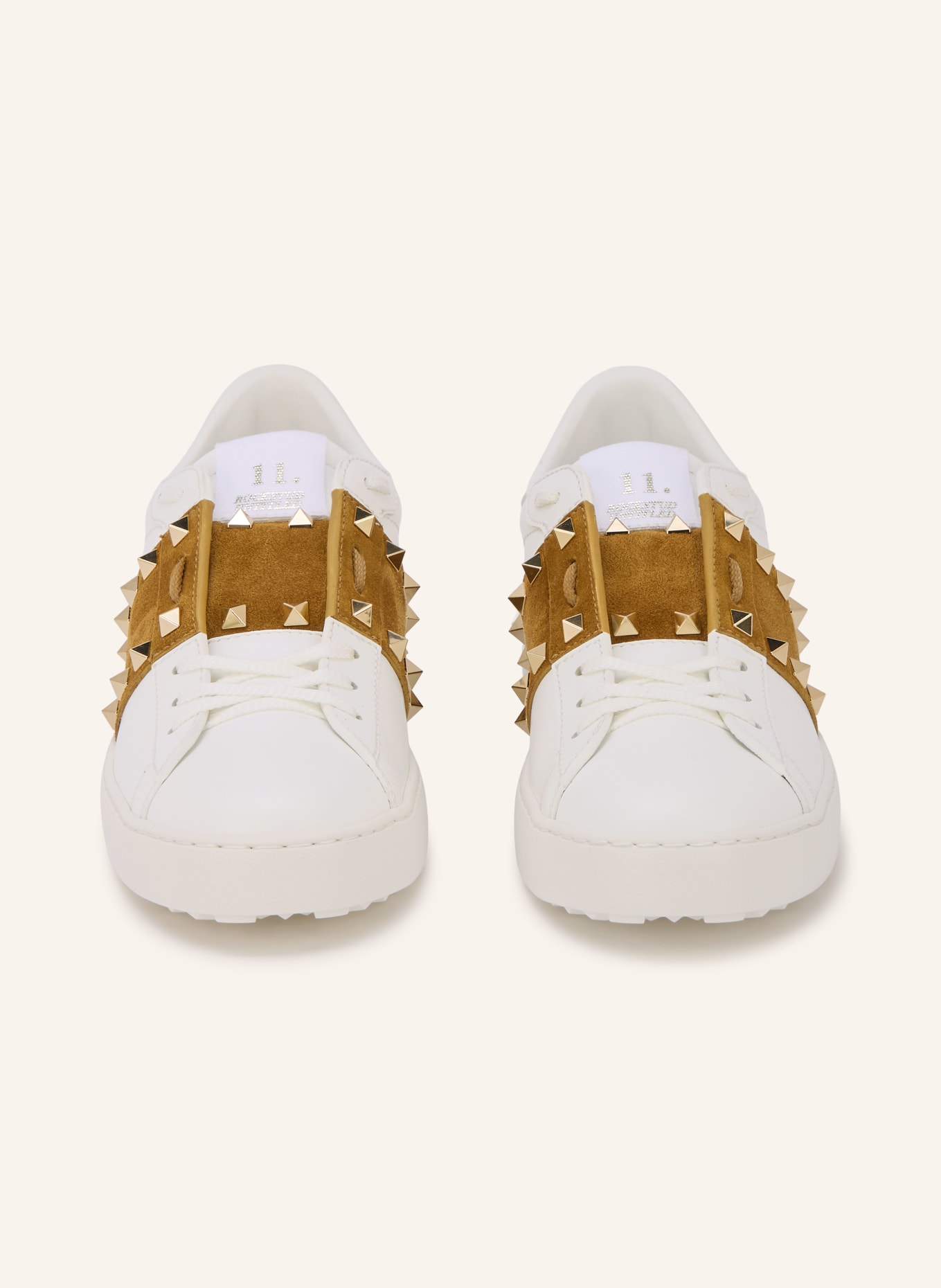 VALENTINO GARAVANI ROCKSTUD UNTITLED Sneakers with studs: BROWN / GOLD / WHITE