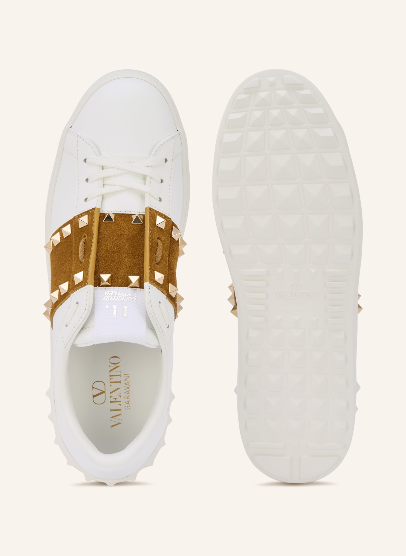 VALENTINO GARAVANI ROCKSTUD UNTITLED Sneakers with studs: BROWN / GOLD / WHITE