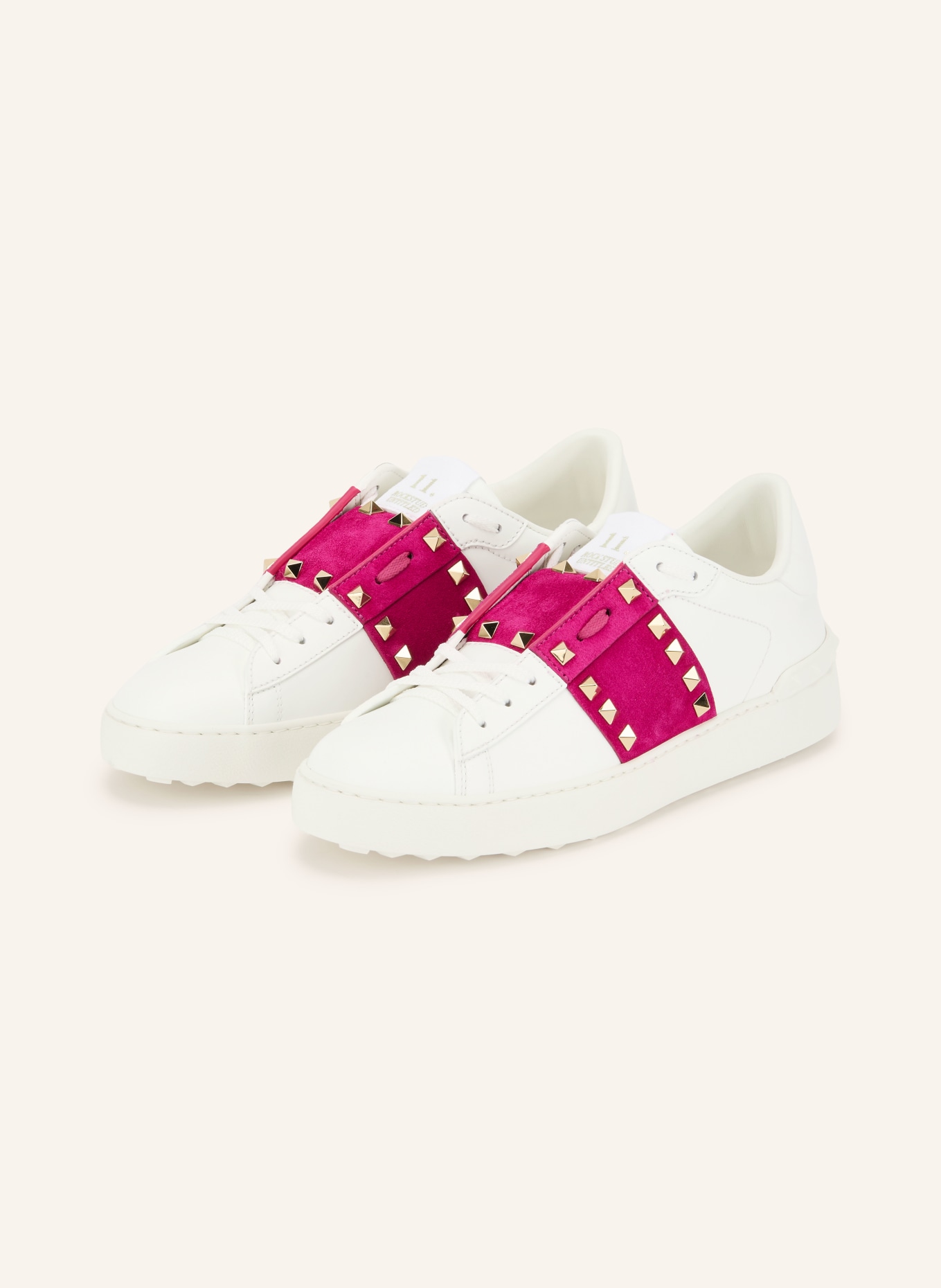 VALENTINO GARAVANI Sneakersy ROCKSTUD UNTITLED z nitami: BIAŁY / ZŁOTY / FUKSJA