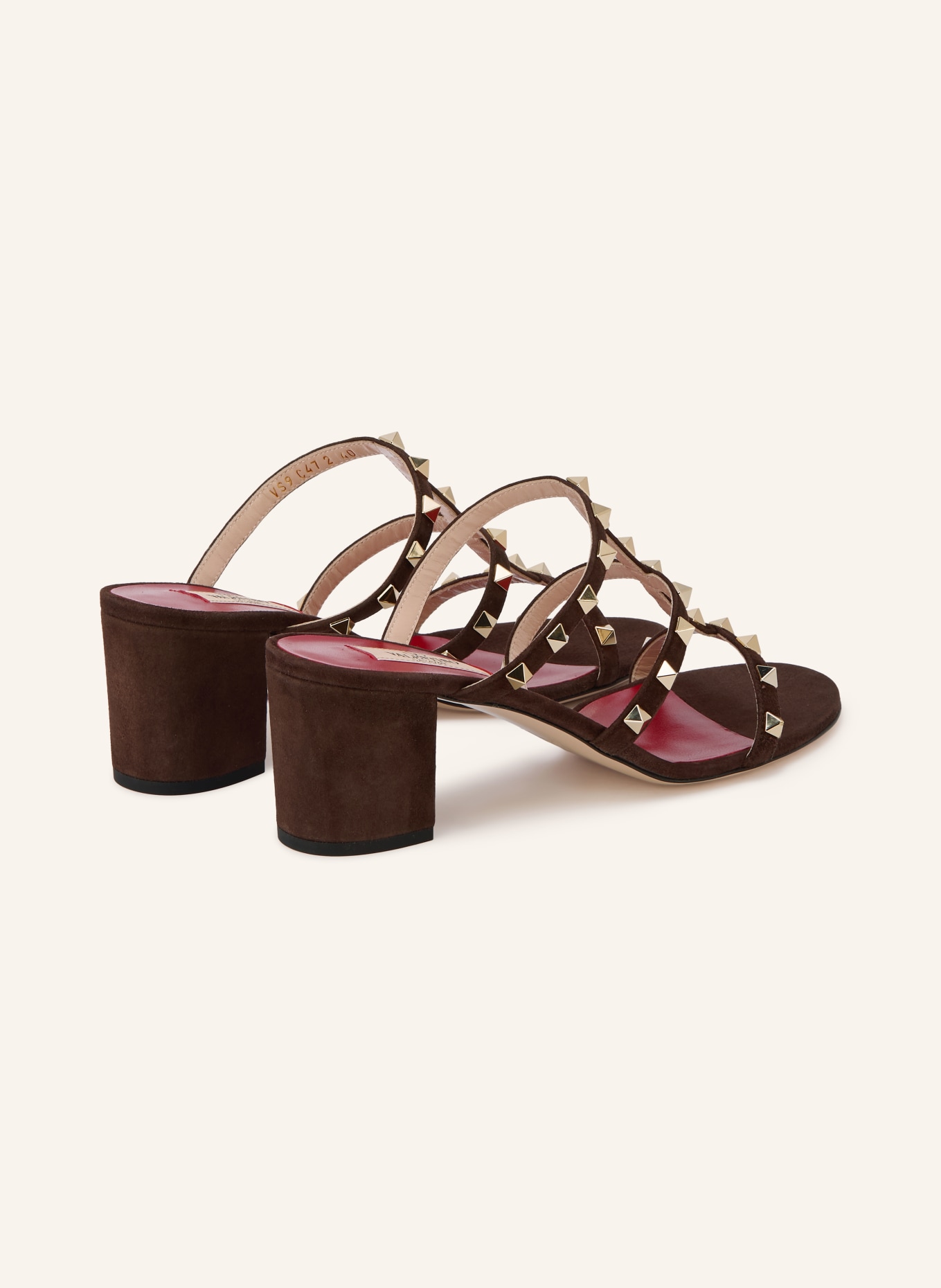 VALENTINO GARAVANI Mules ROCKSTUD mit Nieten: DUNKELBRAUN / GOLD