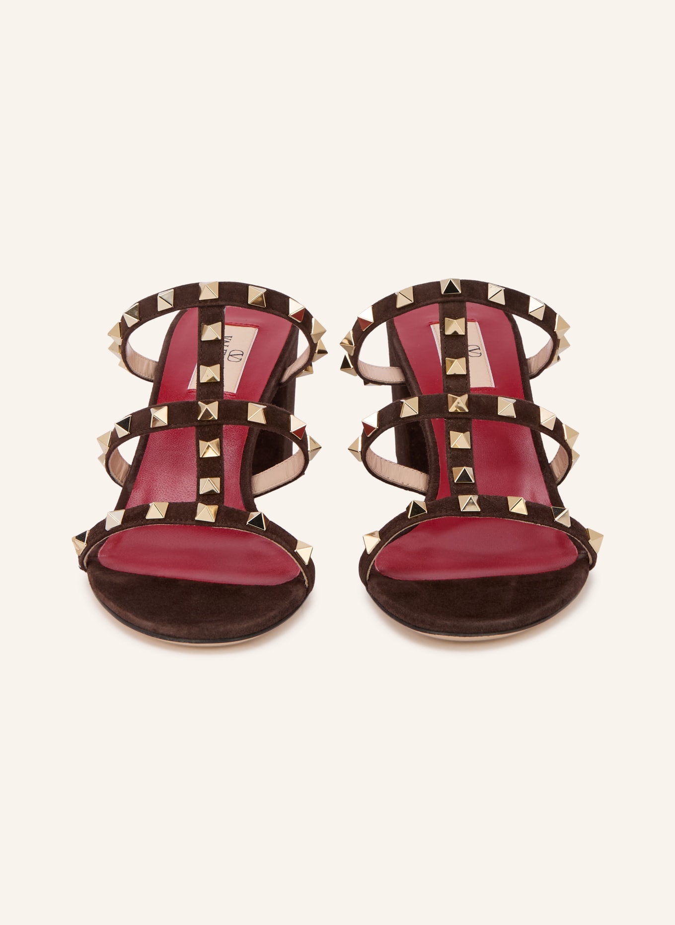 VALENTINO GARAVANI Mules ROCKSTUD mit Nieten: DUNKELBRAUN / GOLD