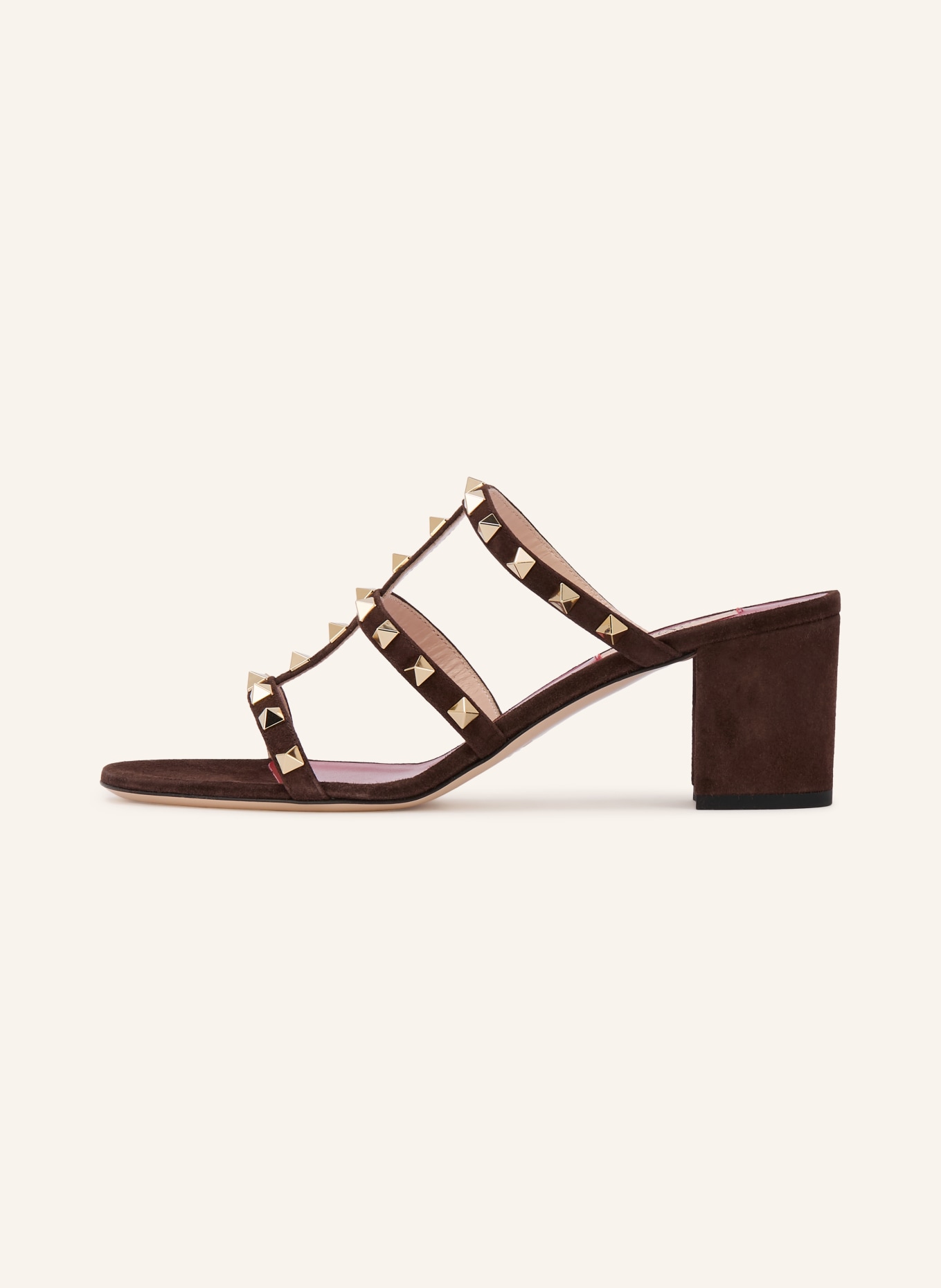 VALENTINO GARAVANI Mules ROCKSTUD mit Nieten: DUNKELBRAUN / GOLD