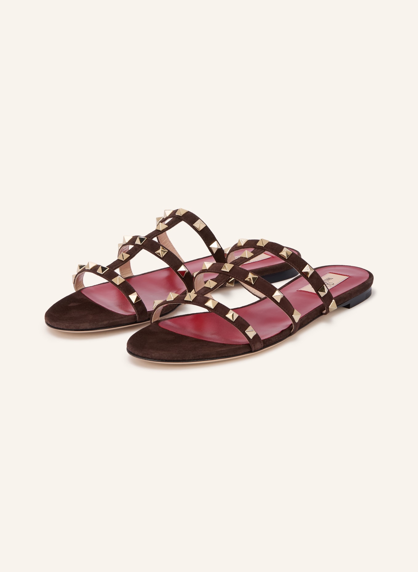 VALENTINO GARAVANI Pantoletten ROCKSTUD mit Nieten: DUNKELBRAUN / GOLD