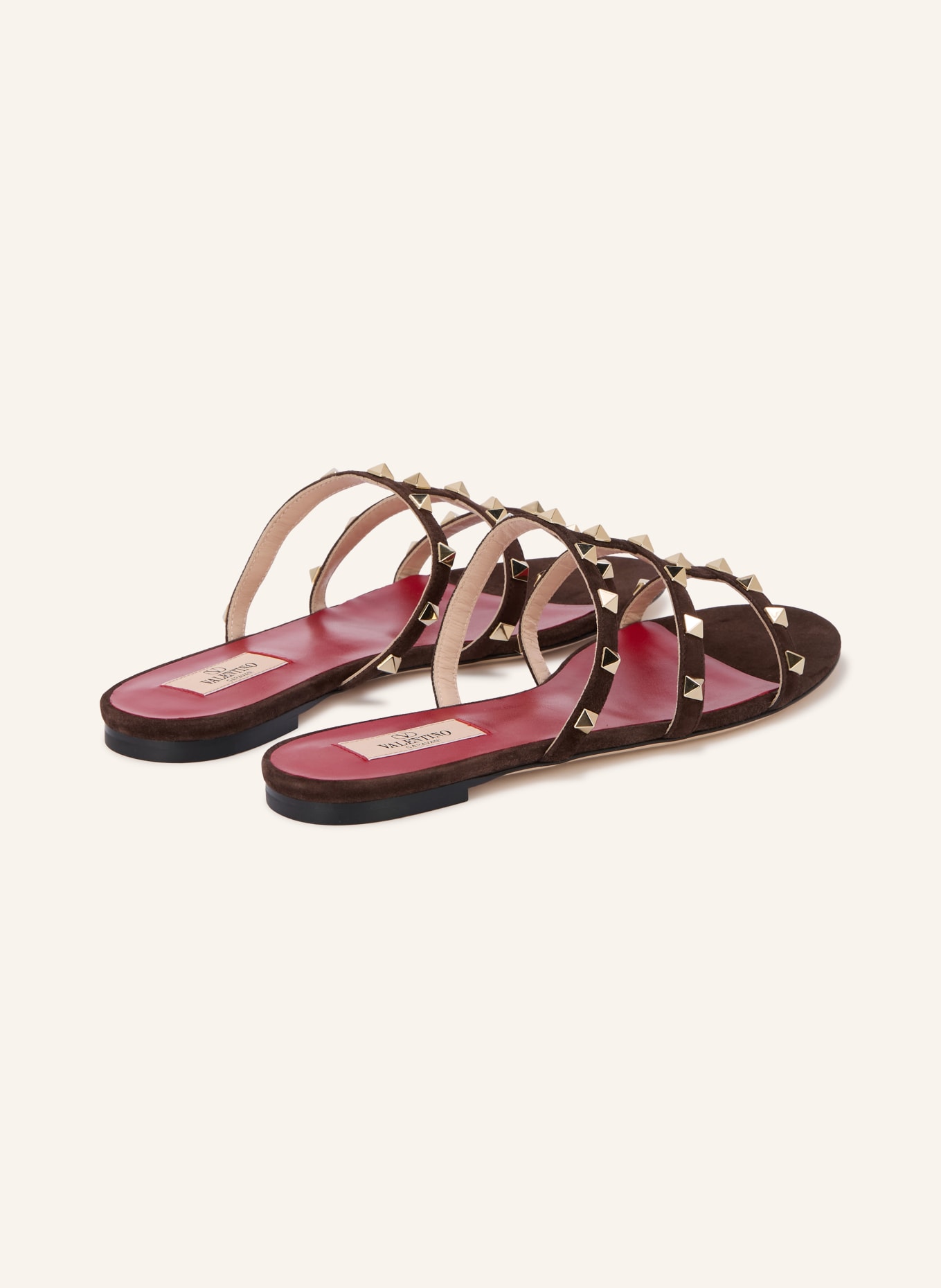 VALENTINO GARAVANI Pantoletten ROCKSTUD mit Nieten: DUNKELBRAUN / GOLD