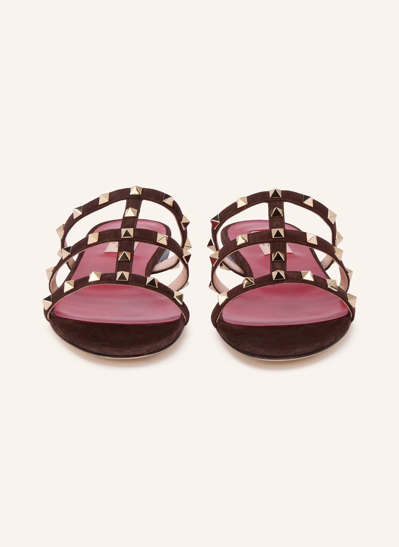 VALENTINO GARAVANI Pantoletten ROCKSTUD mit Nieten: DUNKELBRAUN / GOLD