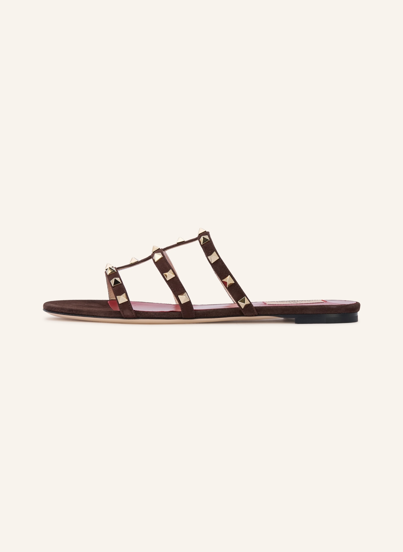 VALENTINO GARAVANI Pantoletten ROCKSTUD mit Nieten: DUNKELBRAUN / GOLD