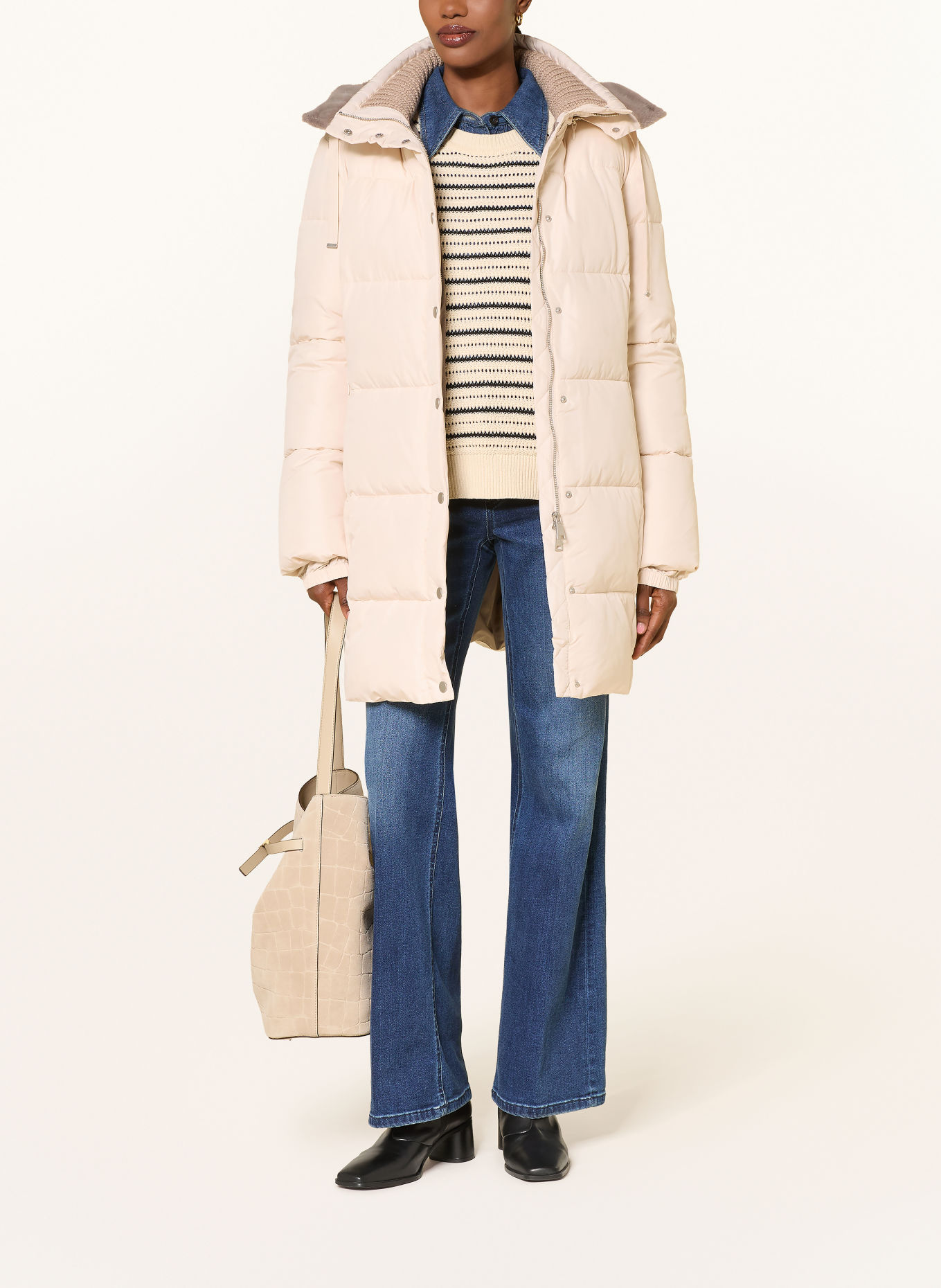 lilienfels Steppmantel mit abnehmbarer Kapuze: CREME
