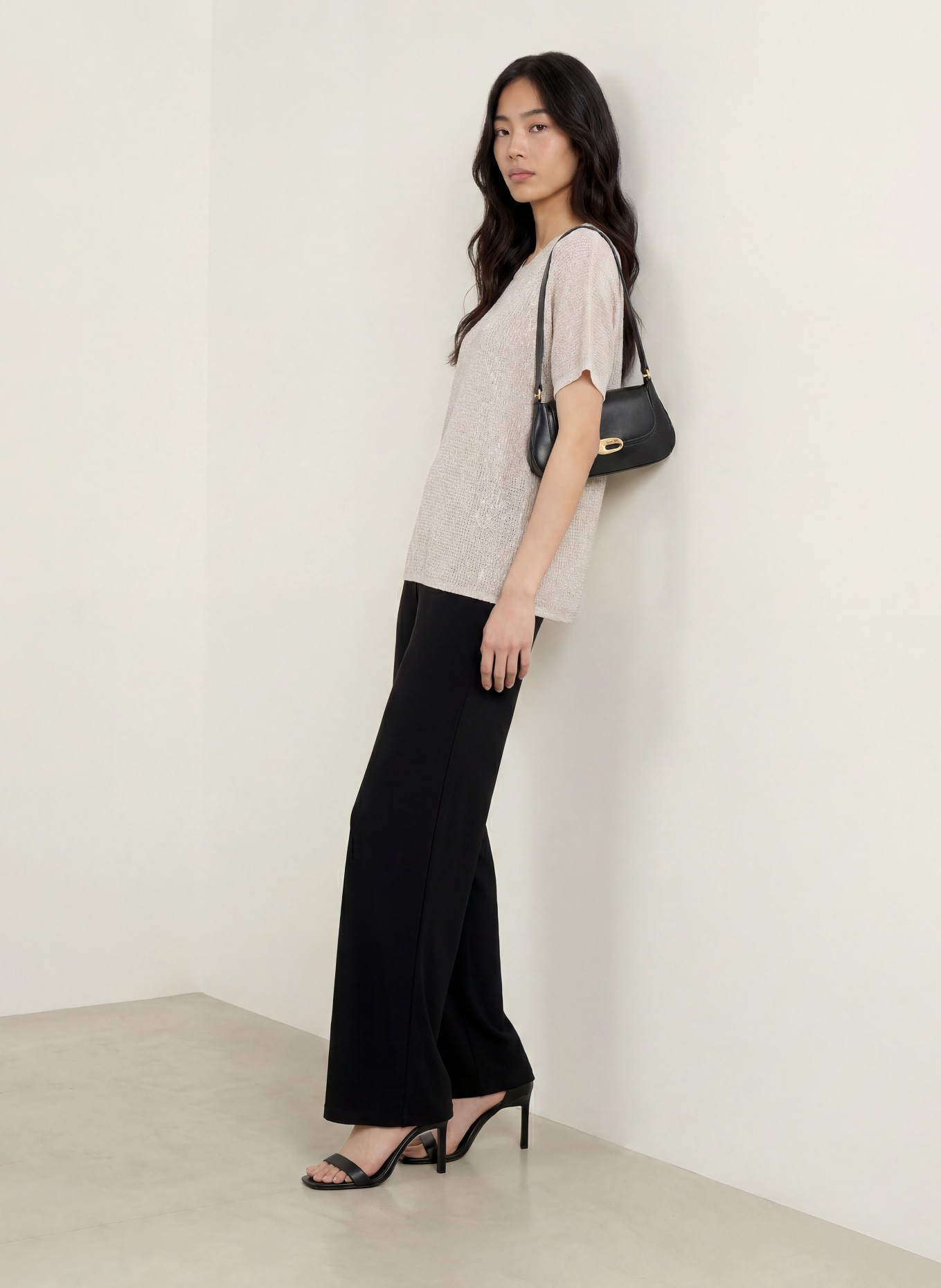 Joseph Ribkoff T-shirt en maille avec fil pailleté et strass: CRÈME