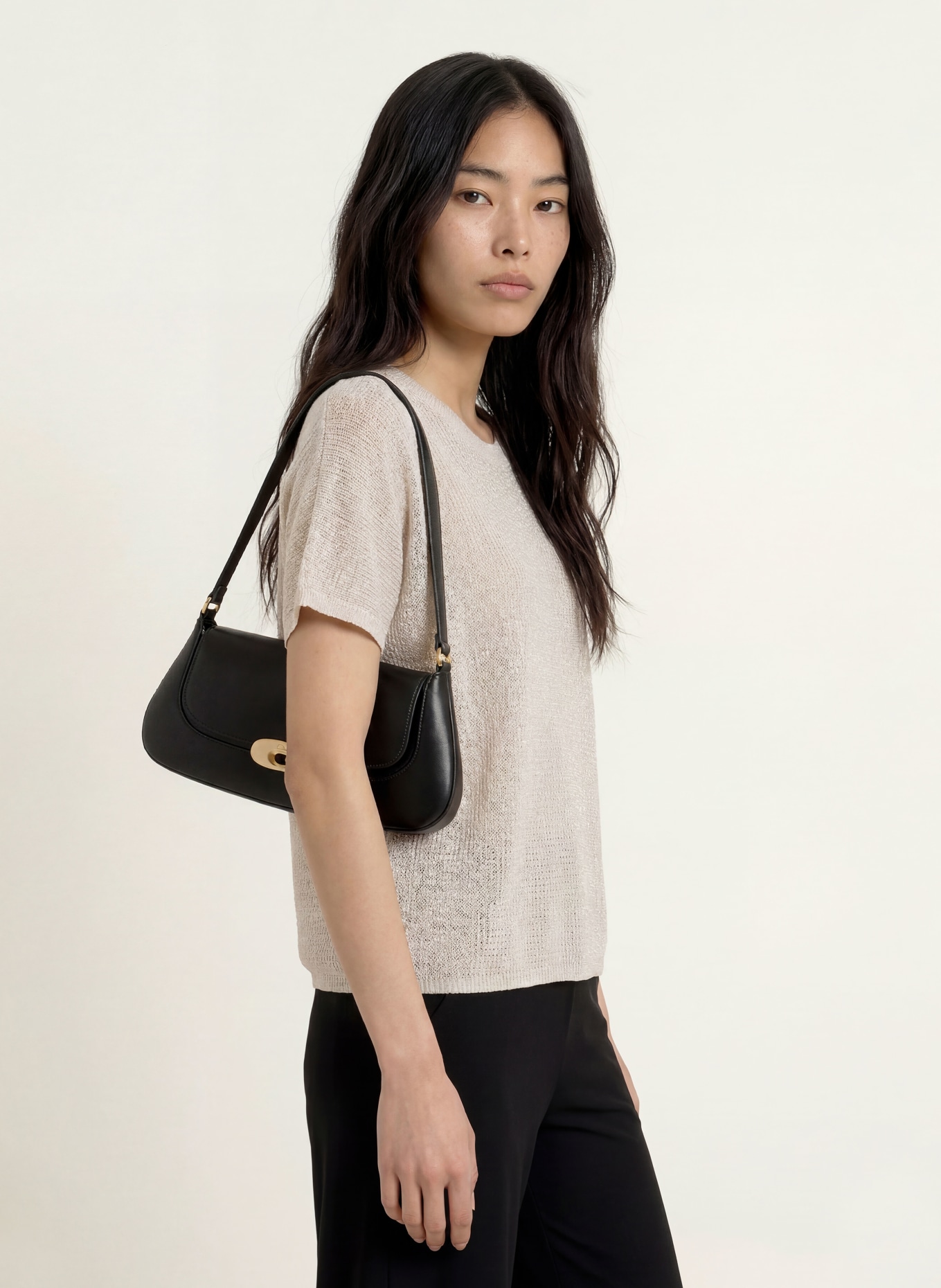 Joseph Ribkoff T-shirt en maille avec fil pailleté et strass: CRÈME