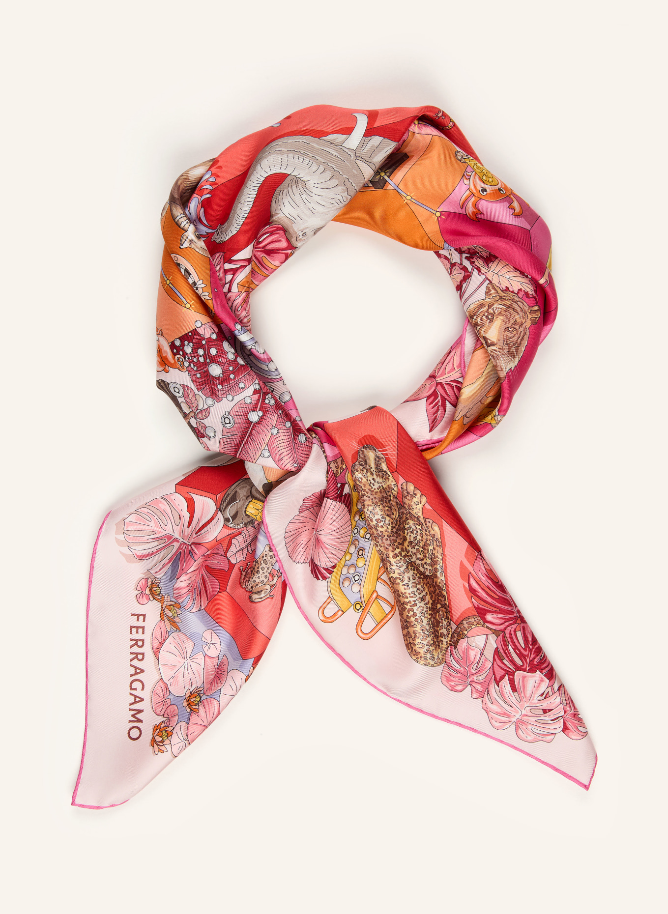 FERRAGAMO Seidentuch: ROT / PINK / ORANGE
