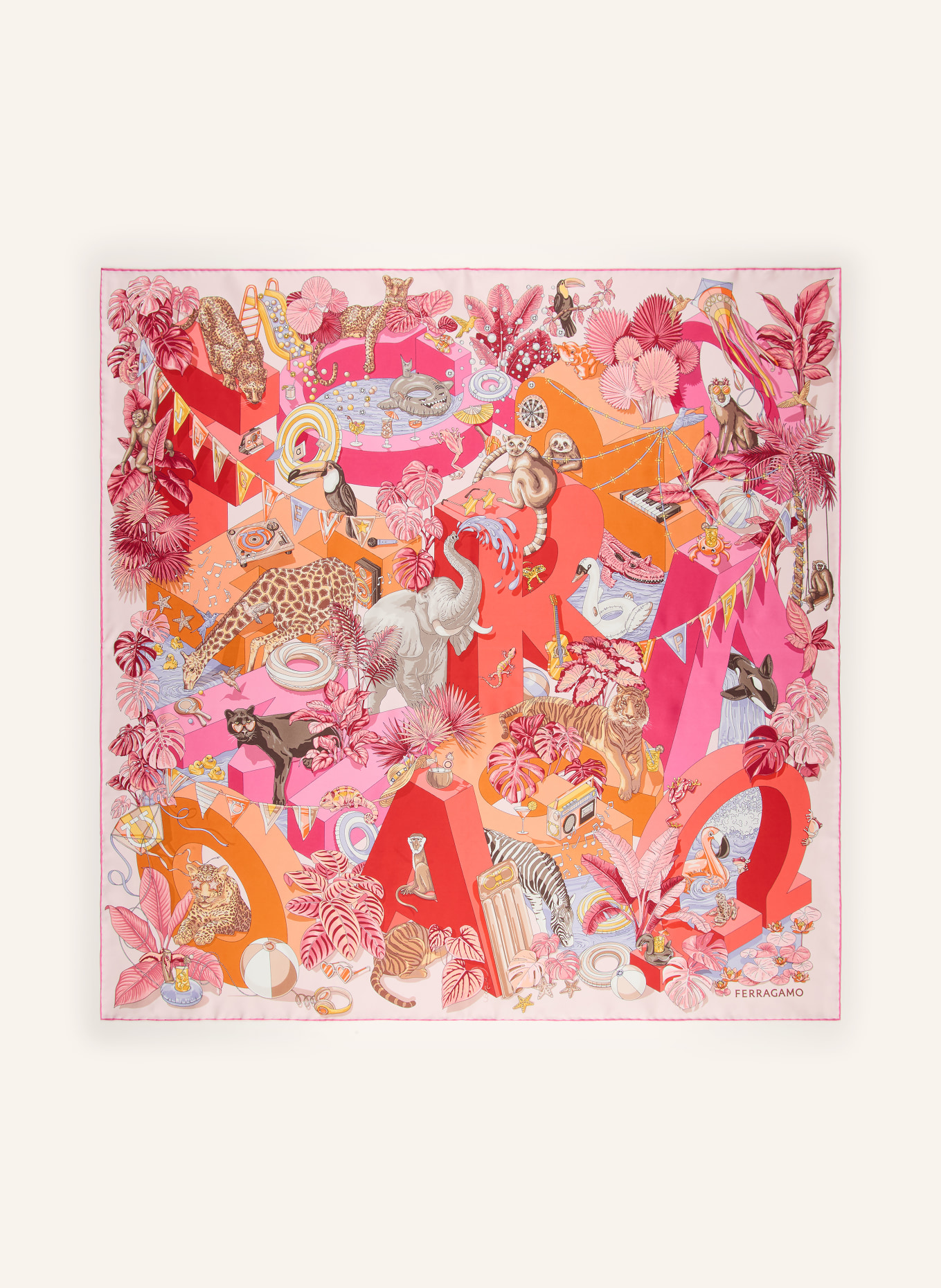 FERRAGAMO Seidentuch: ROT / PINK / ORANGE