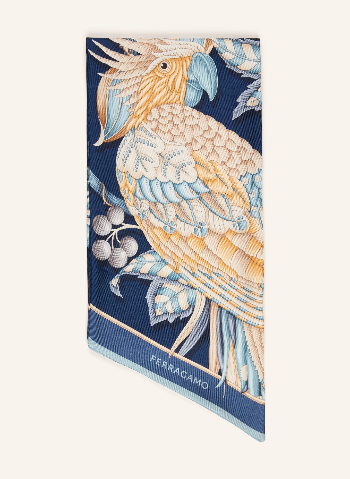 FERRAGAMO Seidenschal: BLAUGRAU / GOLD / DUNKELBLAU