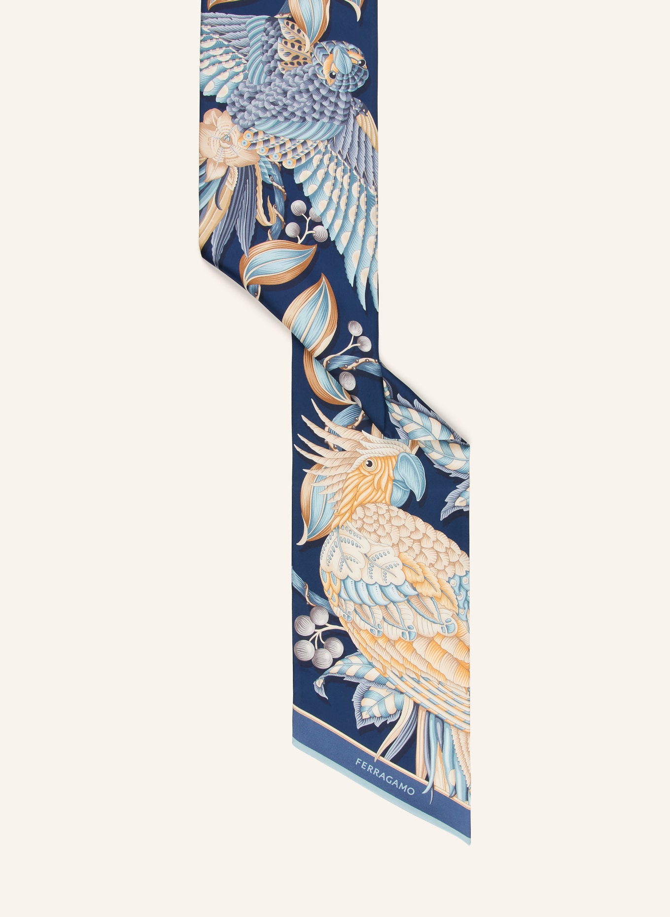 FERRAGAMO Seidenschal: BLAUGRAU / GOLD / DUNKELBLAU