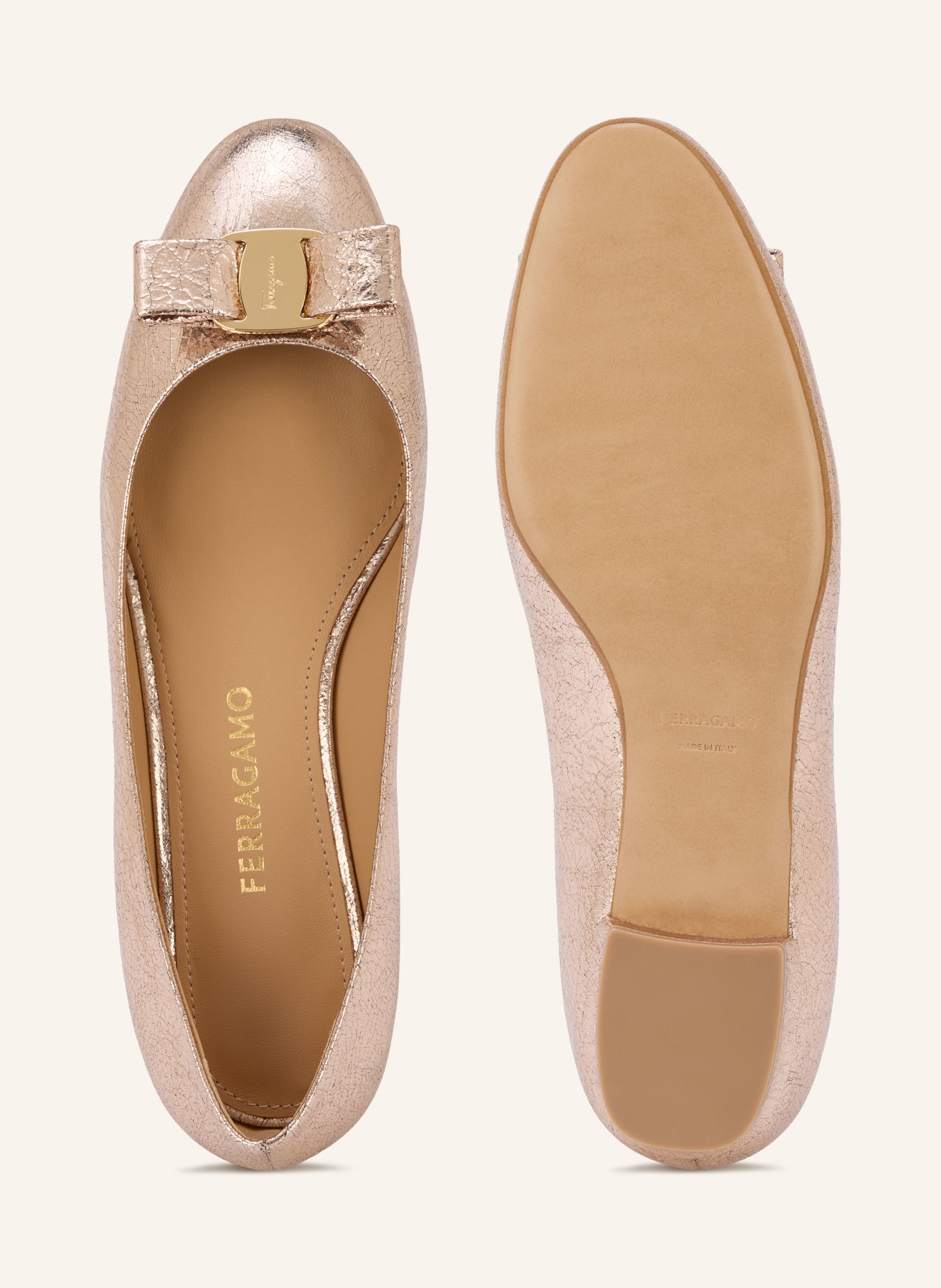 FERRAGAMO Baleriny VARINA 2.0: RÓŻOWOZLOTY / ZŁOTY