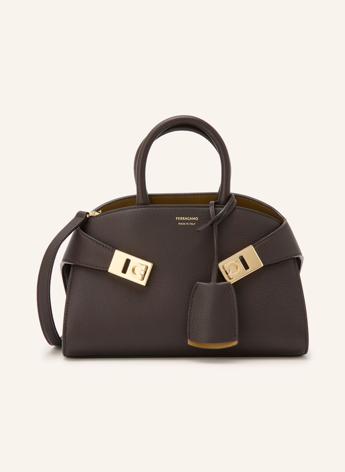 FERRAGAMO HUG GRAINY Shoulder Bag: DARK BROWN / GOLD