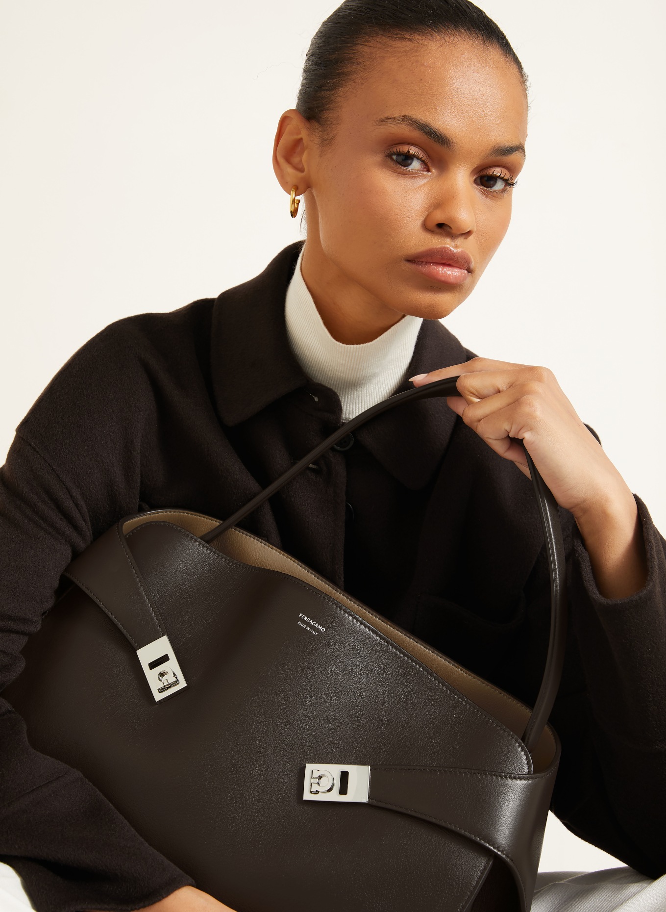 FERRAGAMO Shopper HUG: MARRON FONCÉ / ZILVER