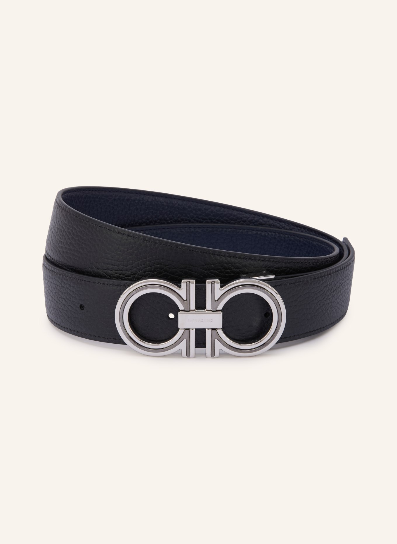 FERRAGAMO Ledergürtel zum Wenden: SCHWARZ / SILBER