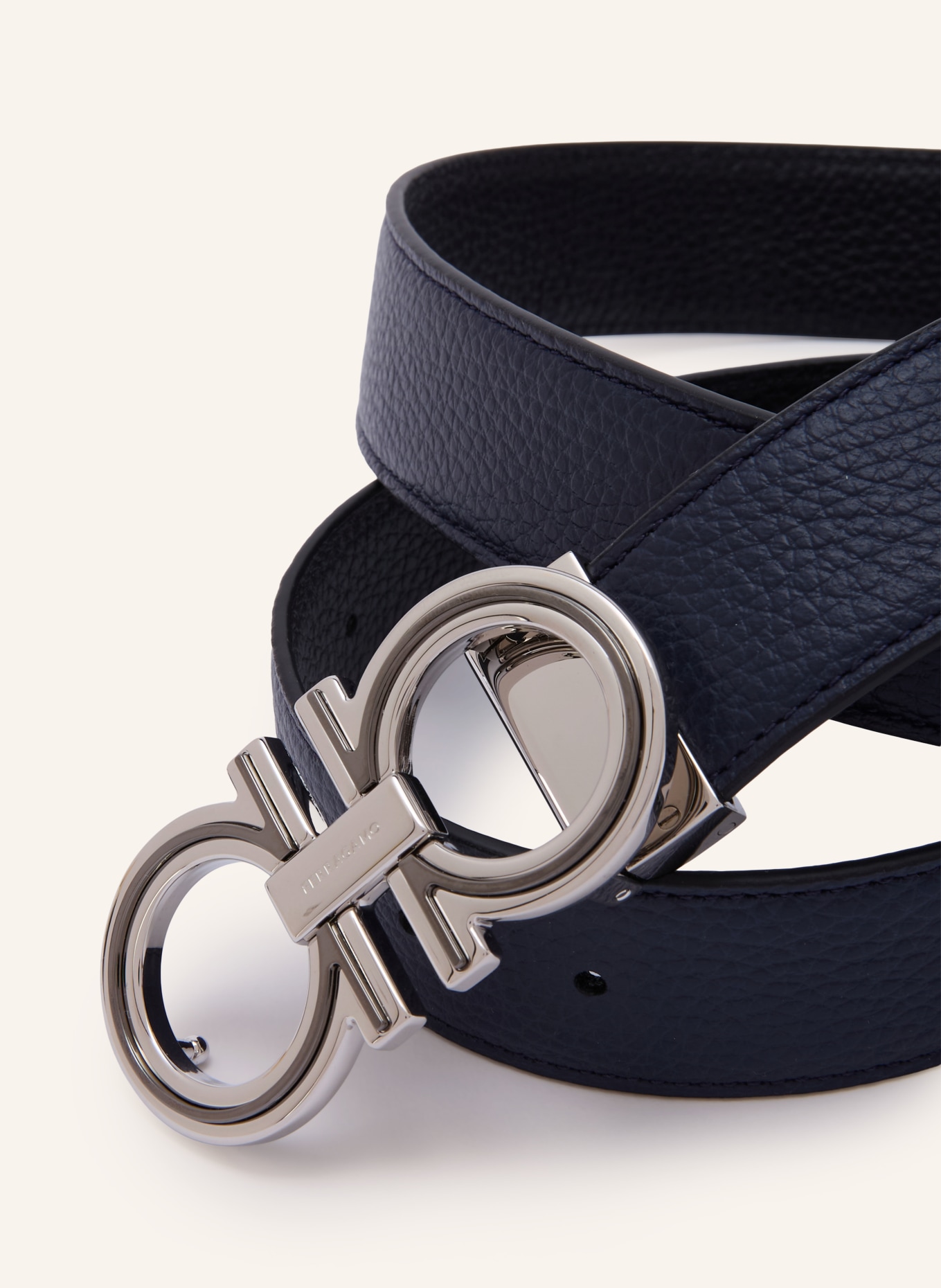 FERRAGAMO Ledergürtel zum Wenden: SCHWARZ / SILBER