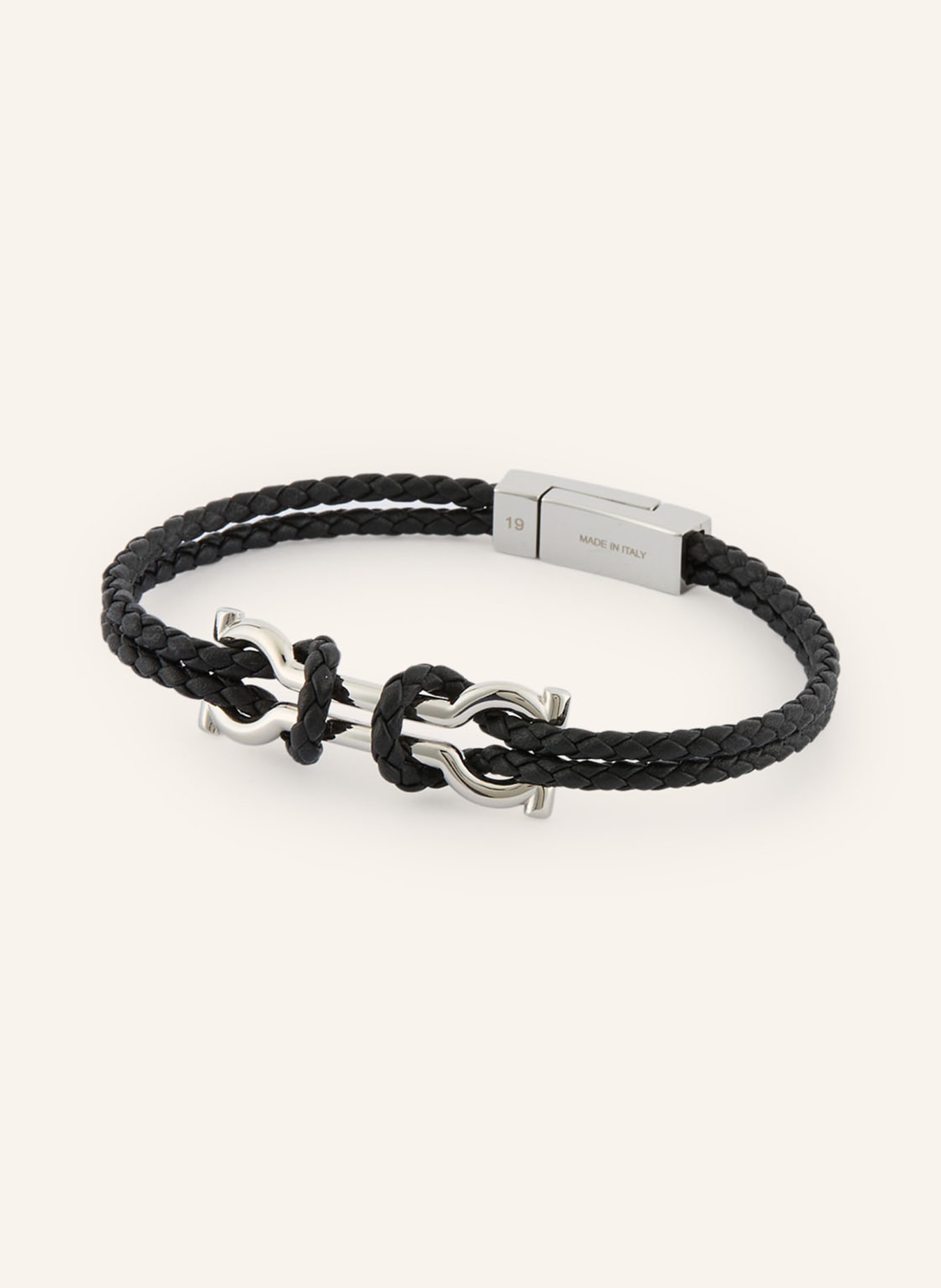 FERRAGAMO Lederarmband GANCINI: SCHWARZ / SILBER