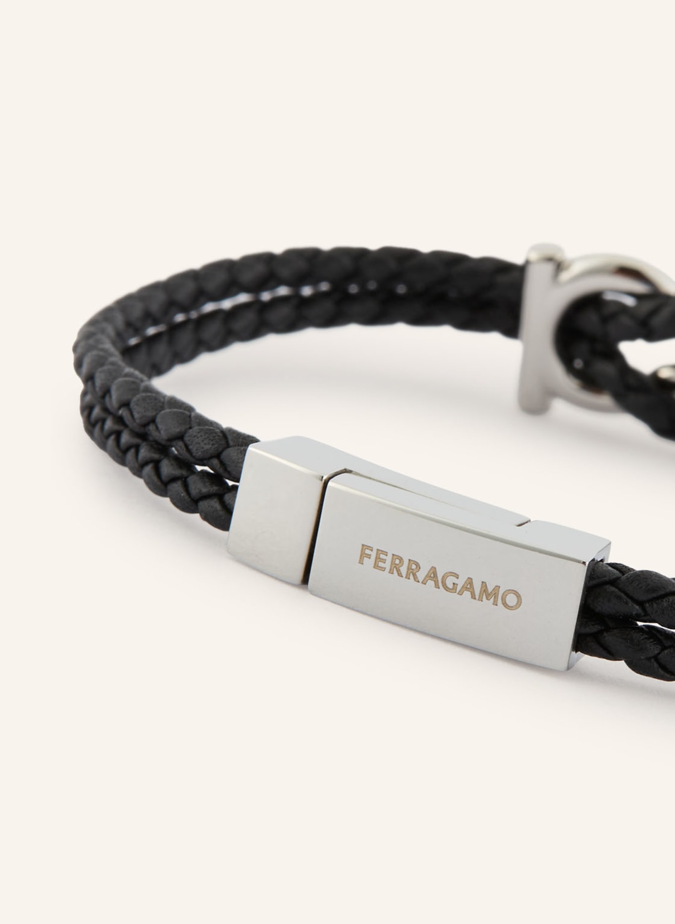 FERRAGAMO Lederarmband GANCINI: SCHWARZ / SILBER