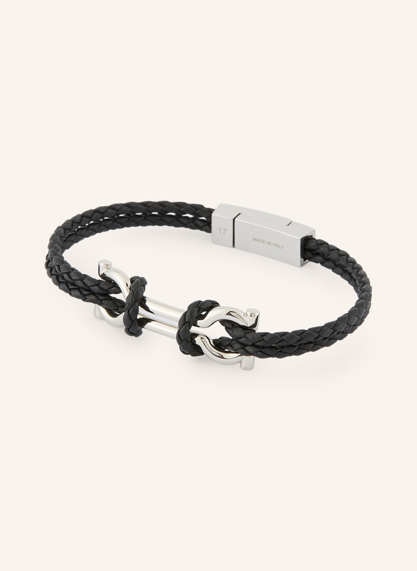 FERRAGAMO Lederarmband GANCINI: SCHWARZ / SILBER