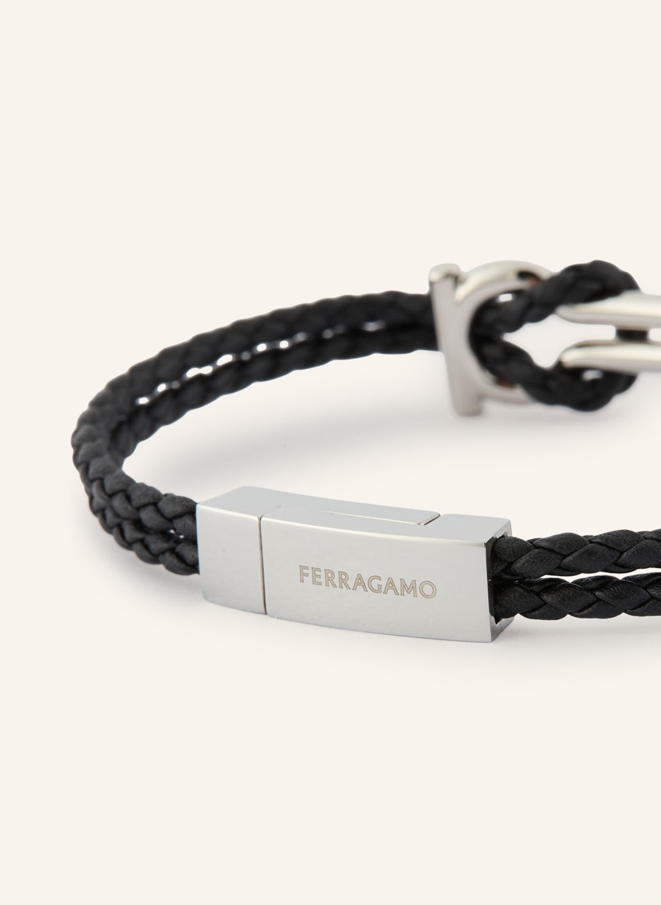 FERRAGAMO Lederarmband GANCINI: SCHWARZ / SILBER
