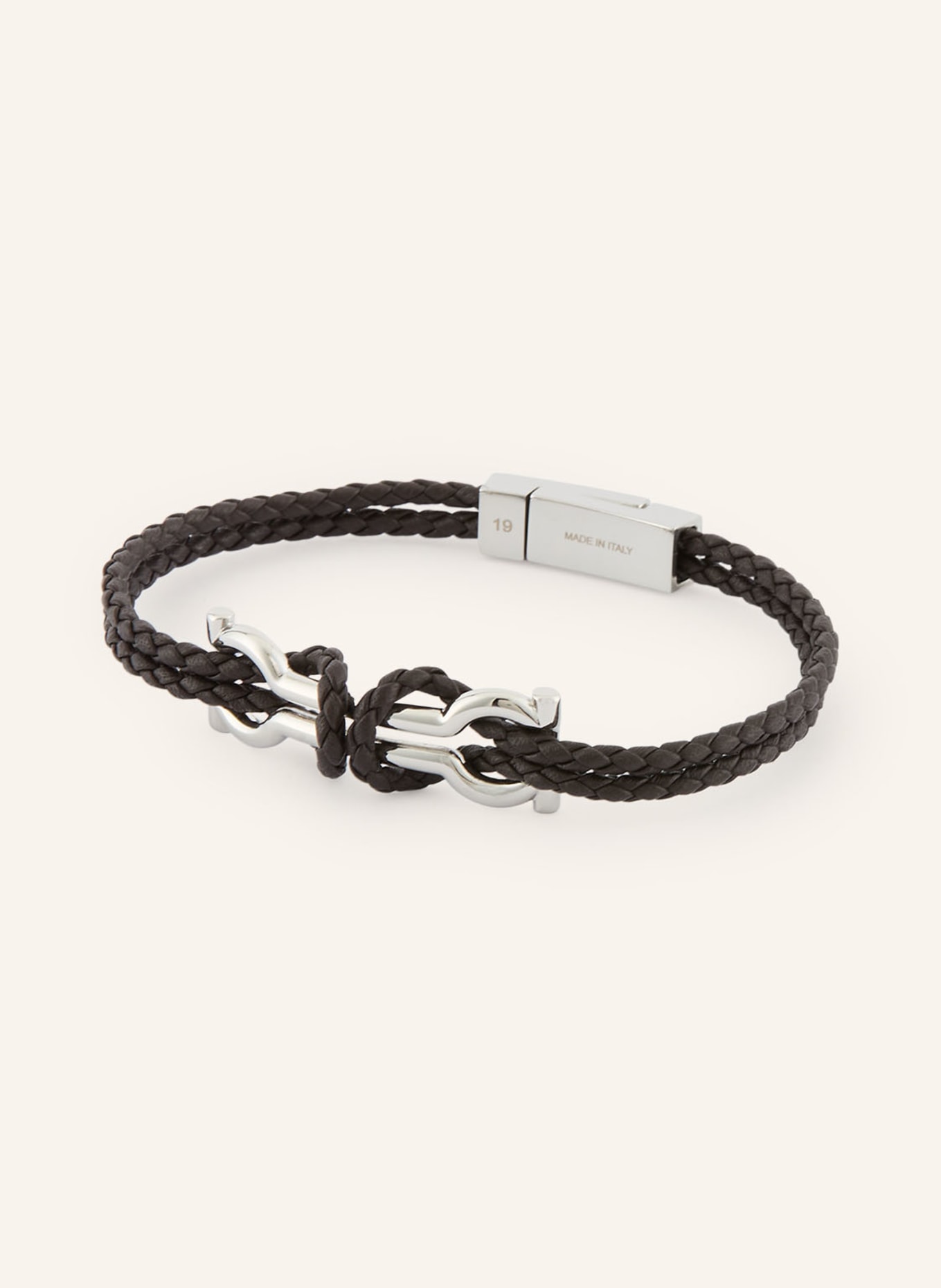 FERRAGAMO Lederarmband GANCINI: DUNKELBRAUN / SILBER