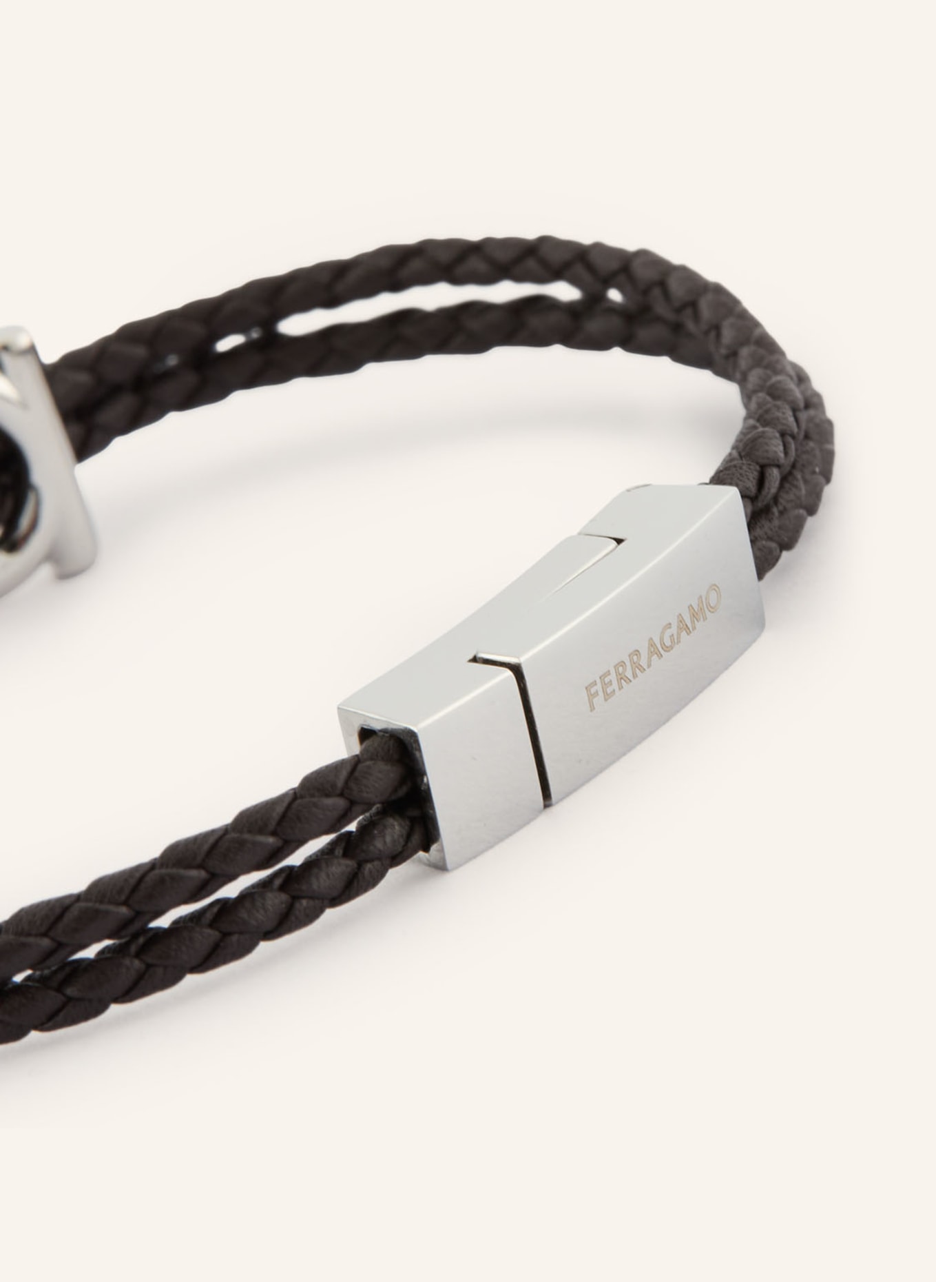 FERRAGAMO Lederarmband GANCINI: DUNKELBRAUN / SILBER