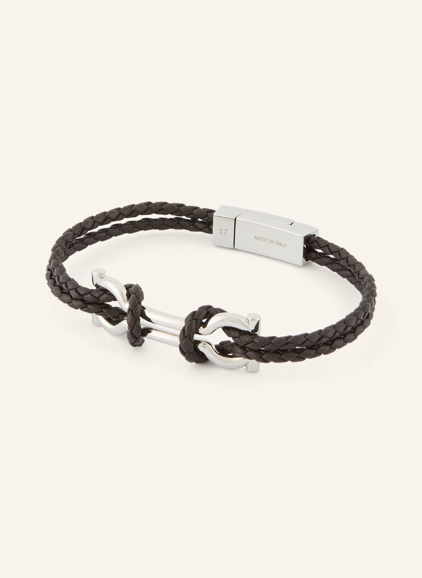 FERRAGAMO Lederarmband GANCINI: DUNKELBRAUN / SILBER
