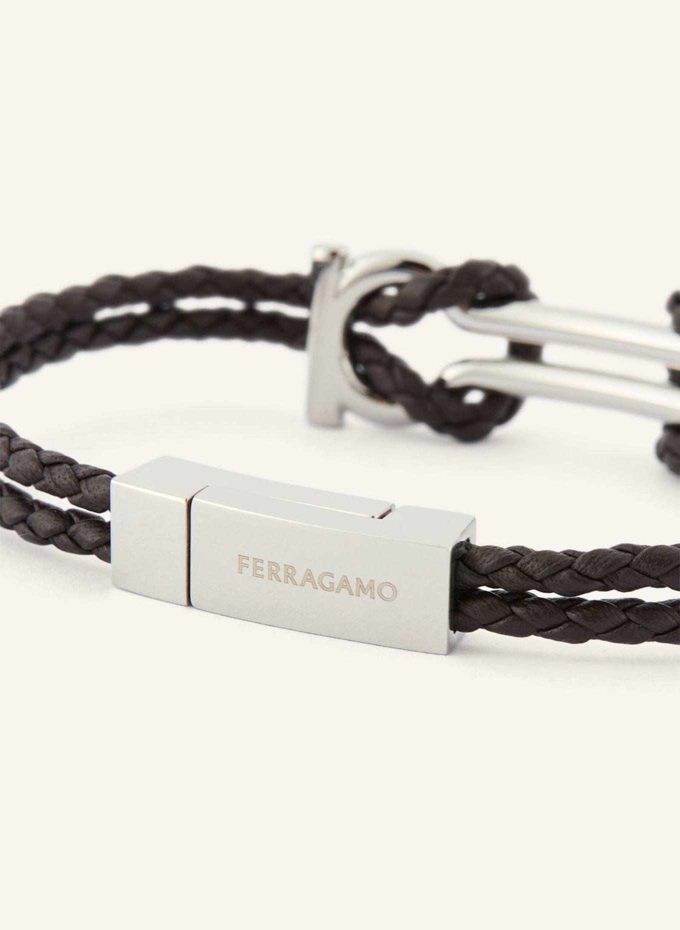 FERRAGAMO Lederarmband GANCINI: DUNKELBRAUN / SILBER