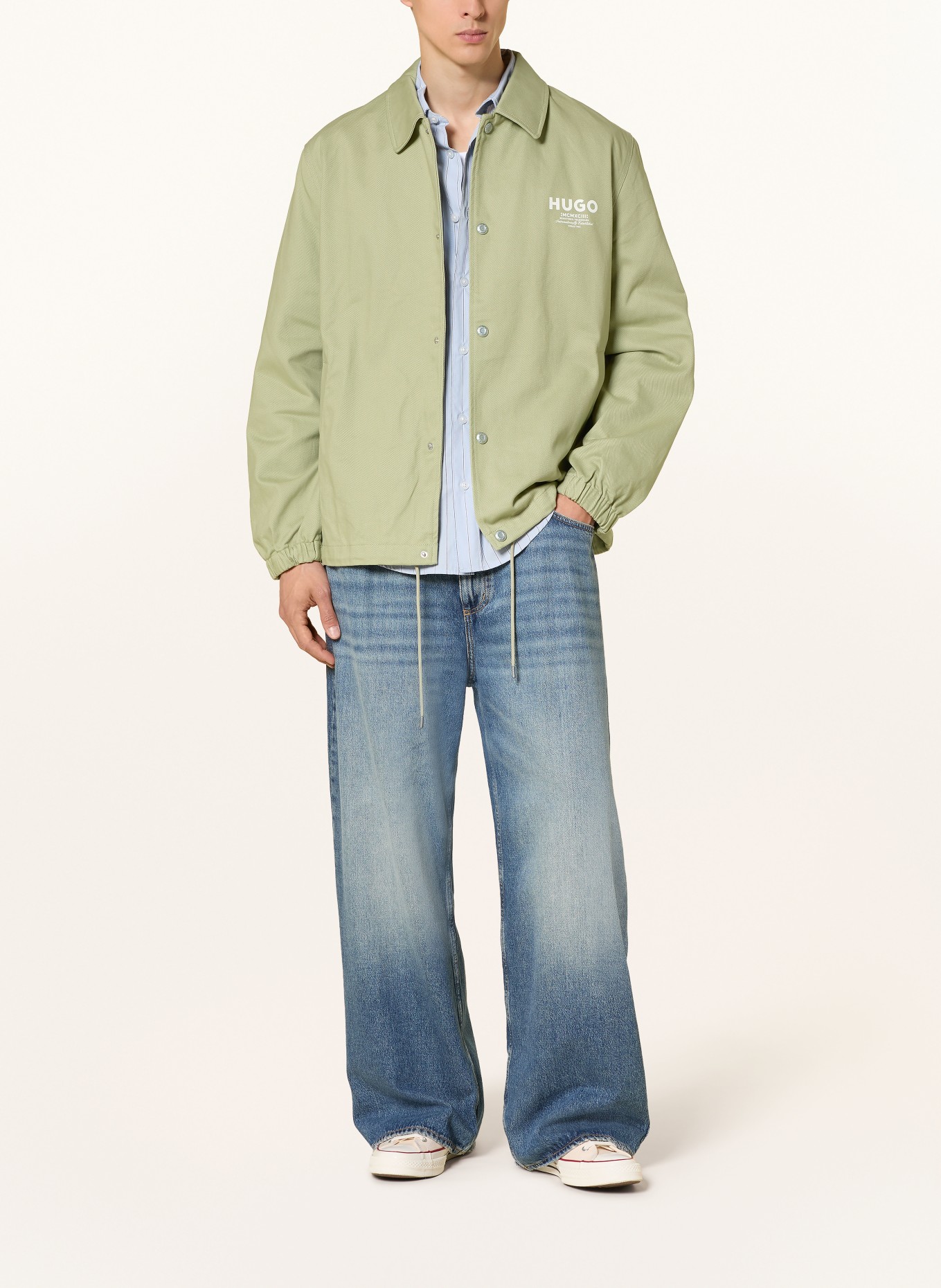 HUGO Overshirt BIYO: HELLGRÜN / WEISS