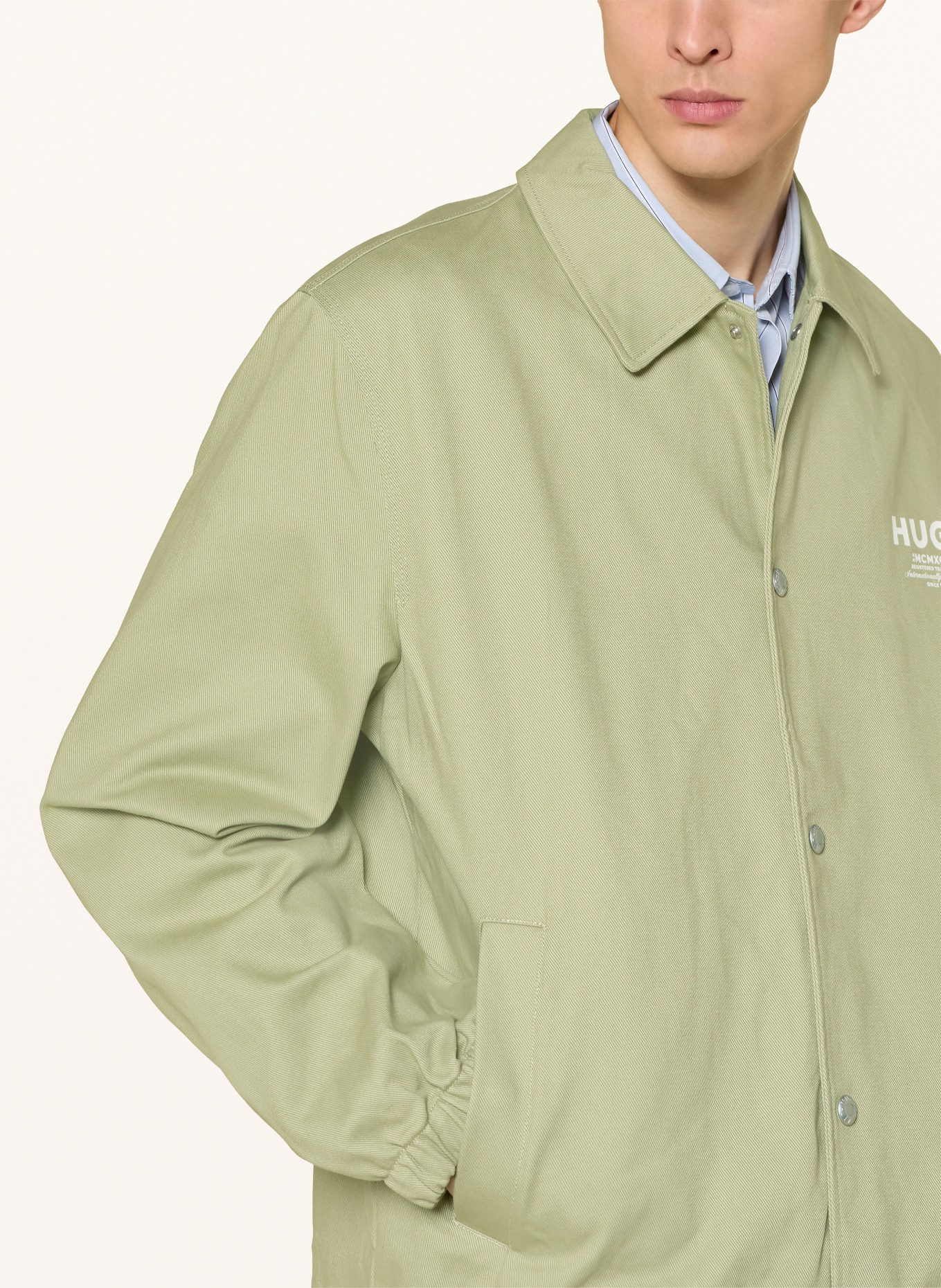 HUGO Overshirt BIYO: HELLGRÜN / WEISS
